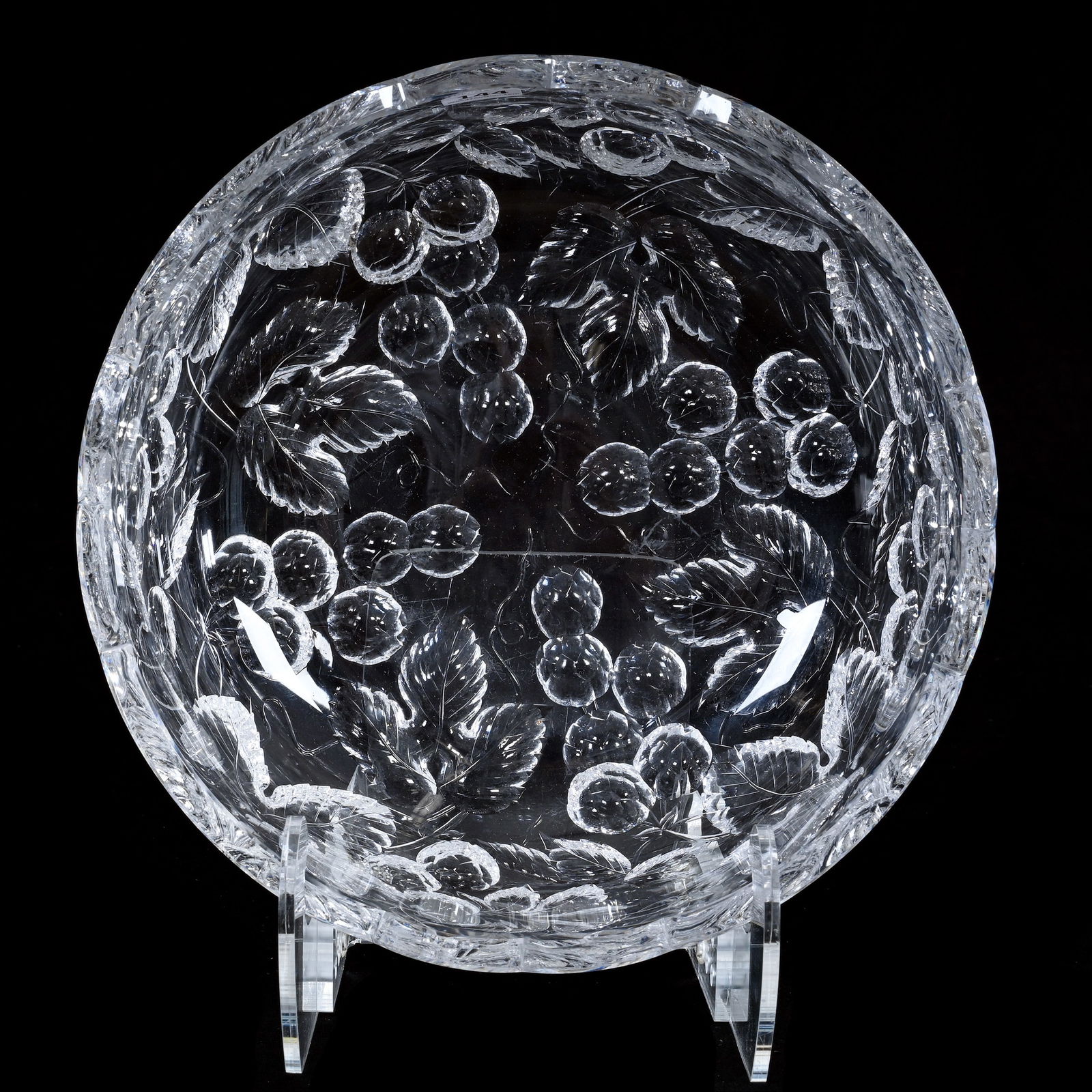 Bowl, American Brilliant Cut Glass, Deep Rock Crystal Engraved Branch And Berry Decor (1 of 3)