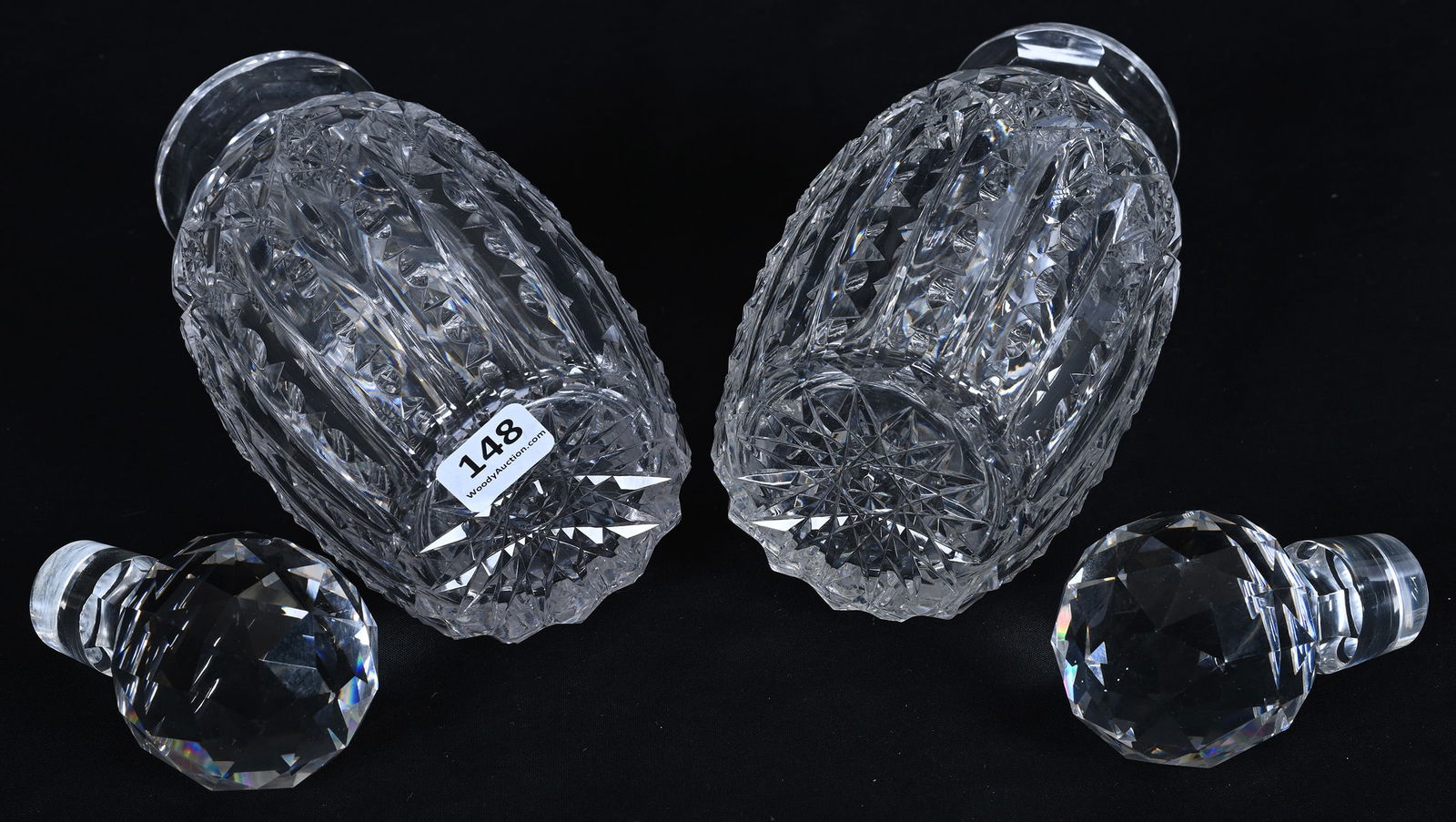 Pair Cologne Bottles, American Brilliant Cut Glass, Chester Pattern By Dorflinger - 3