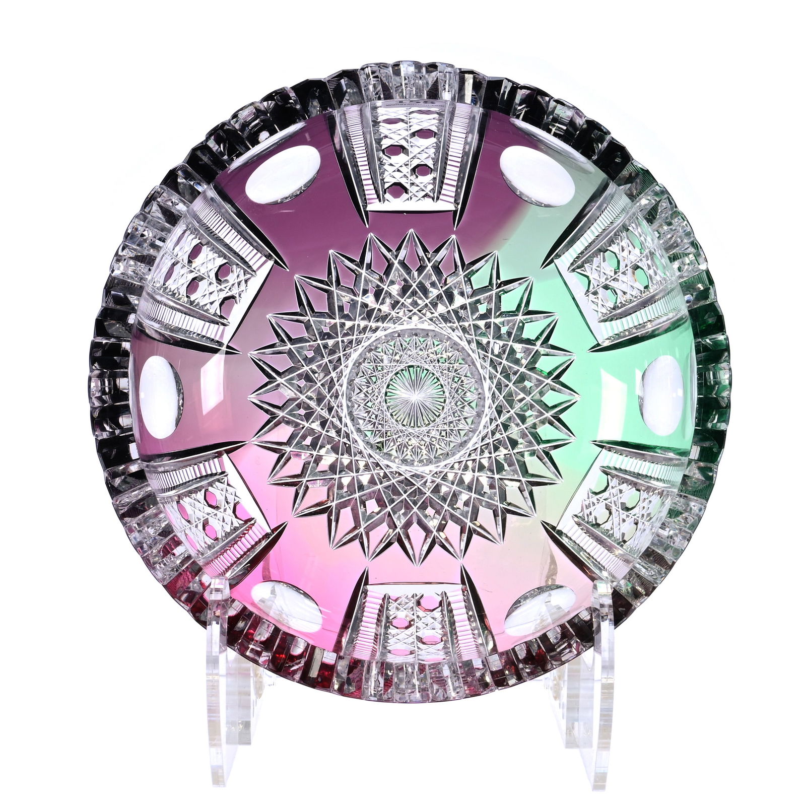 Bowl, BPCG, Rainbow Cut To Clear, Pattern Resembles Montrose As Designed By Dorflinger: Bowl, Brilliant Period Cut Glass, Rainbow Cut To Clear, Pattern Resembles Montrose As Designed By Dorflinger, 3.5 x 8.75 x 8.75 Inches, 4 Pounds, Tennessee Private Collection.