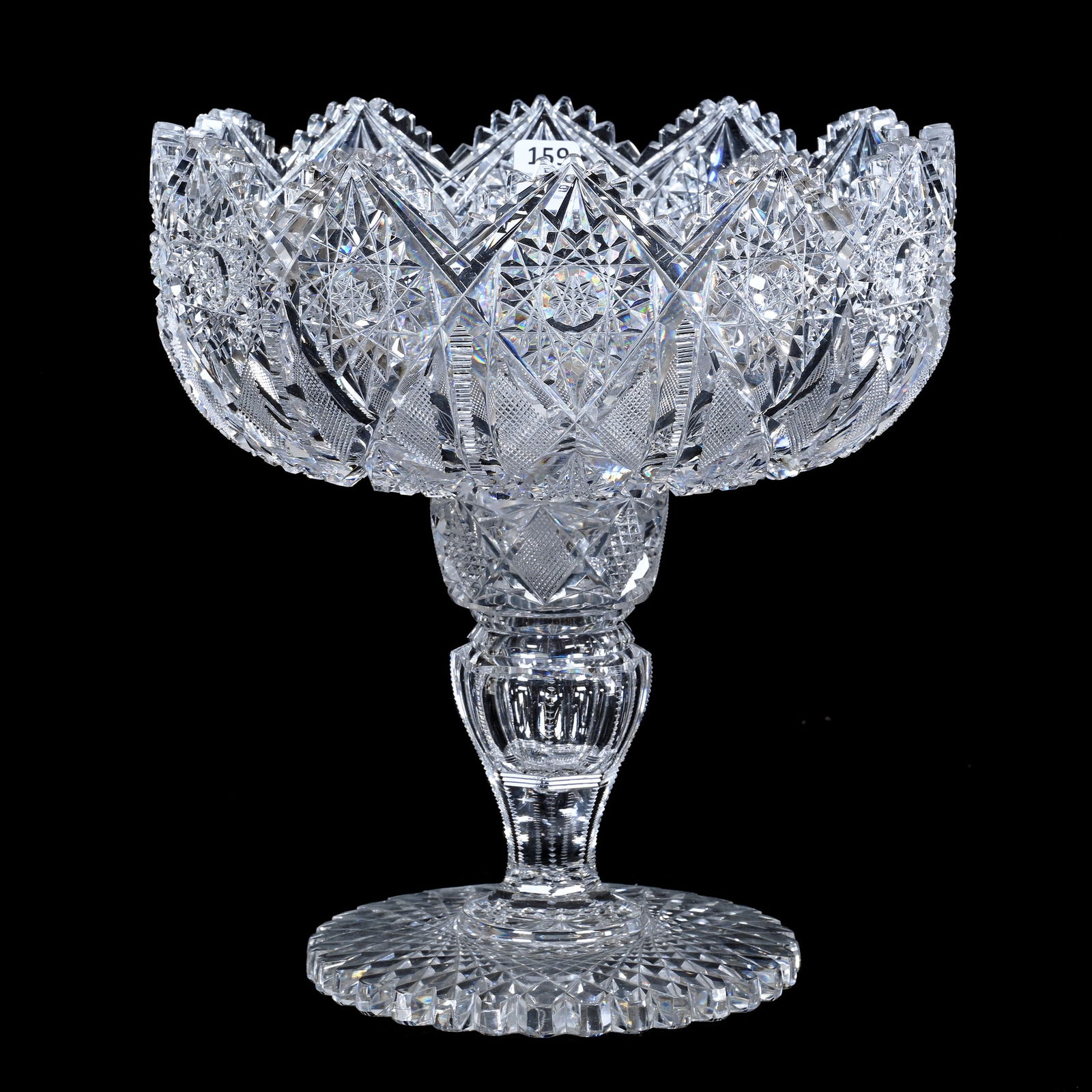 Centerpiece Bowl, Two Part, American Brilliant Cut Glass, Juliette Pattern By Irving: Centerpiece Bowl, Two Part, American Brilliant Cut Glass, Juliette Pattern By Irving, 10.75 x 10 x 10 Inches, Large Scalloped Hobstar Foot, Fine Example, 10 Pounds, Dr. Paul Mancia Collection, Florida