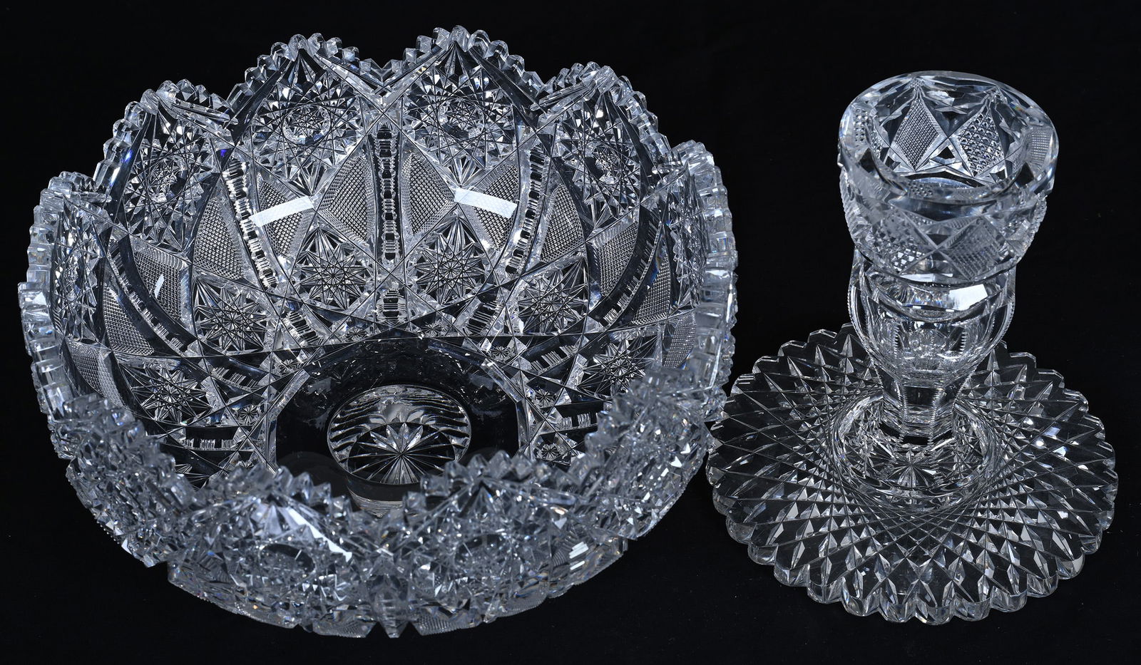 Centerpiece Bowl, Two Part, American Brilliant Cut Glass, Juliette Pattern By Irving - 2