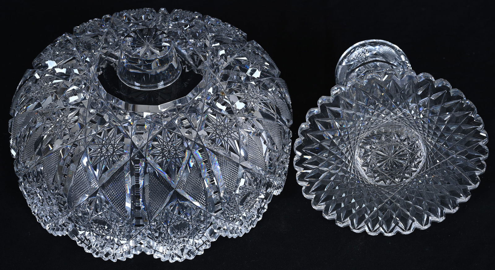 Centerpiece Bowl, Two Part, American Brilliant Cut Glass, Juliette Pattern By Irving - 3