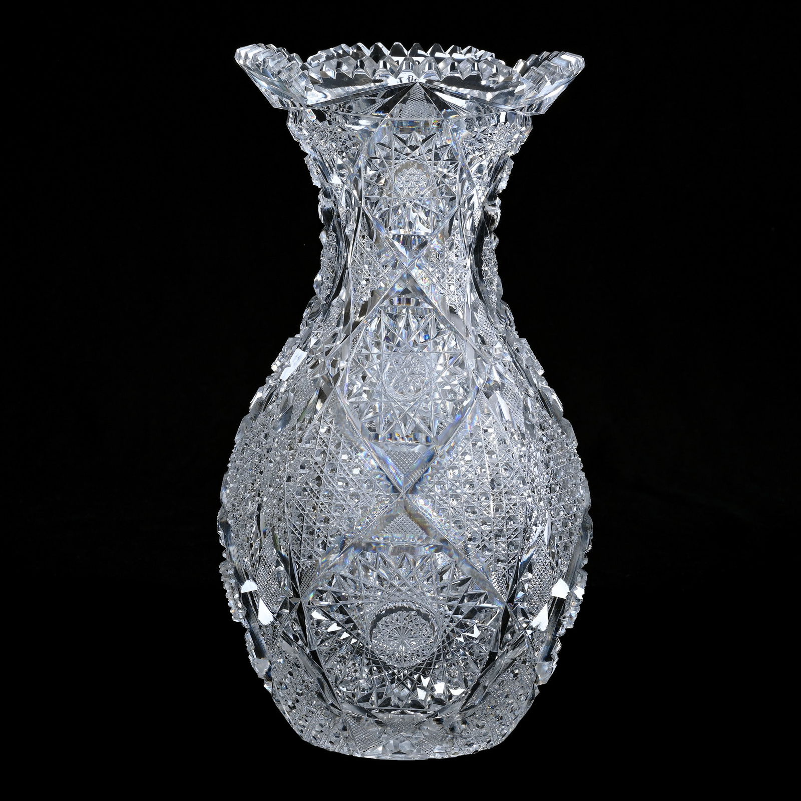 Vase, American Brilliant Cut Glass, Well Cut Hobstar, Cane, Crosscutting Motif (1 of 3)
