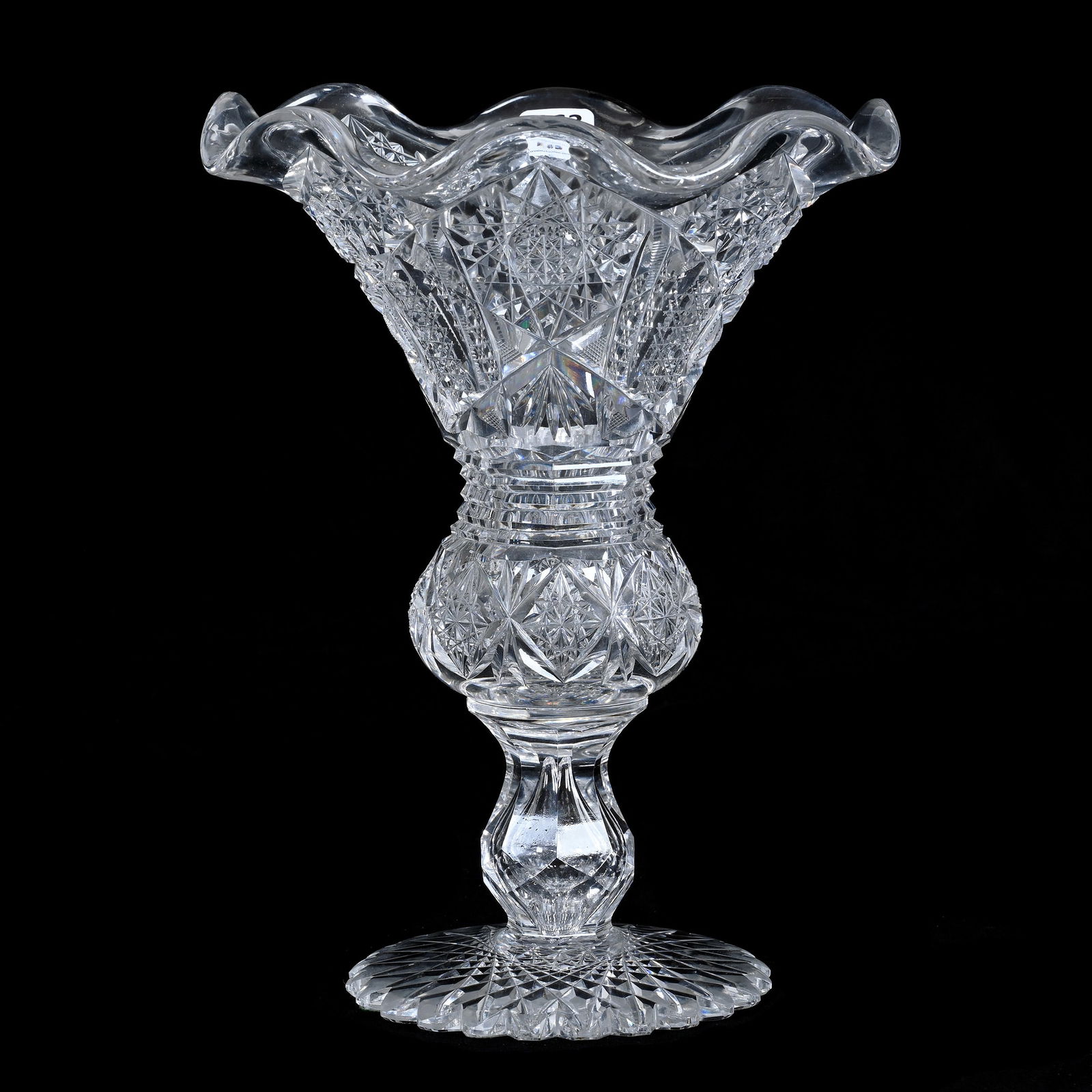 Pedestal Vase, American Brilliant Cut Glass, Hobstar, Cane, Prism And Fan Motif (1 of 3)