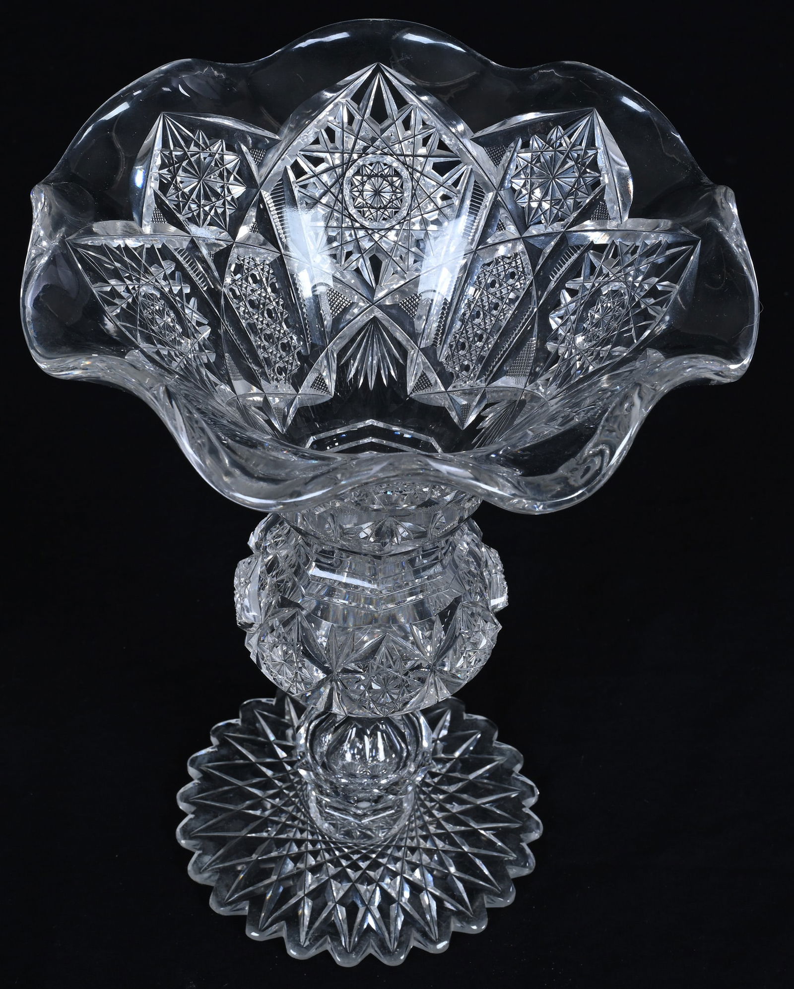 Pedestal Vase, American Brilliant Cut Glass, Hobstar, Cane, Prism And Fan Motif - 2