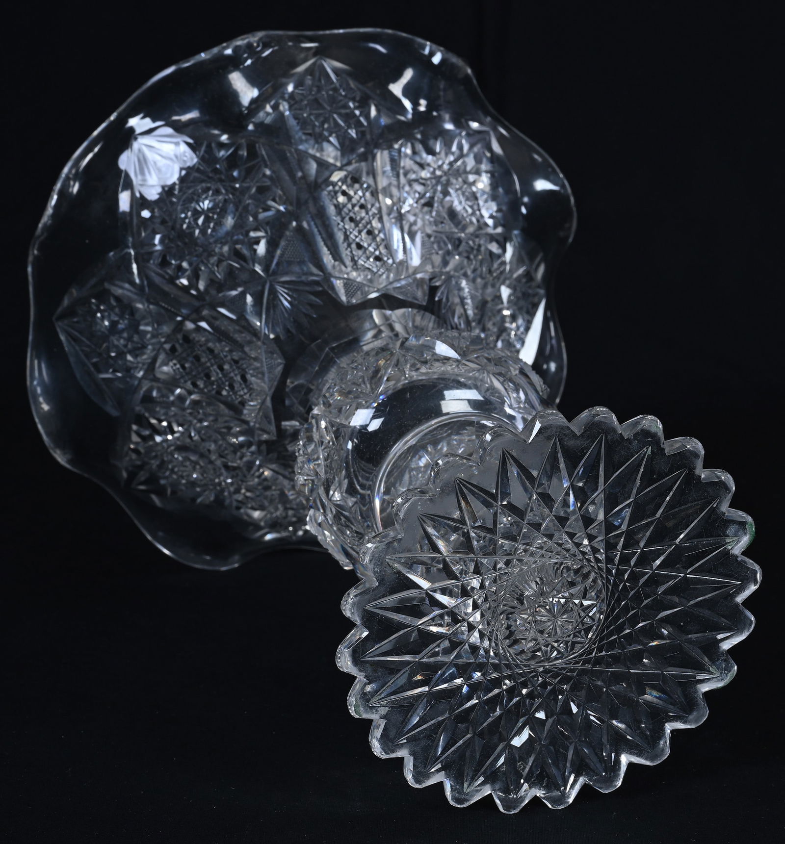Pedestal Vase, American Brilliant Cut Glass, Hobstar, Cane, Prism And Fan Motif - 3