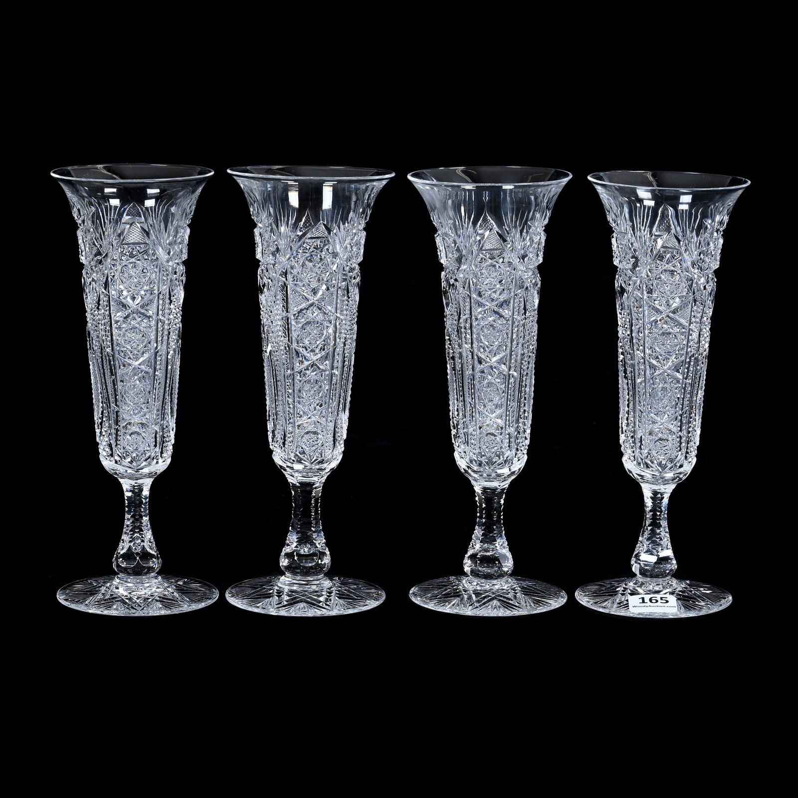 (4) Flute Champagne Stems, ABCG, Hobstar, Vesica, Nailhead Diamond, Prism & Fan Motif (1 of 5)