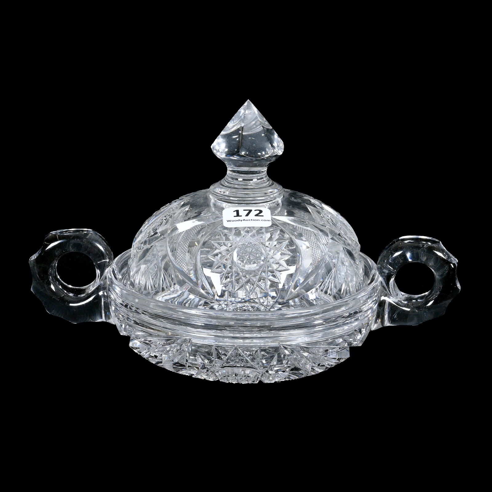 Covered Mushroom Dish, Two Handles, American Brilliant Cut Glass (1 of 3)