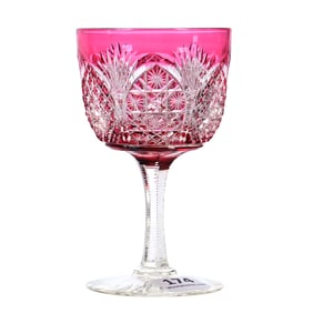 Wine Stem, ABCG, Cranberry Cut To Clear, Fisher Diamond Pattern By Mt. Washington