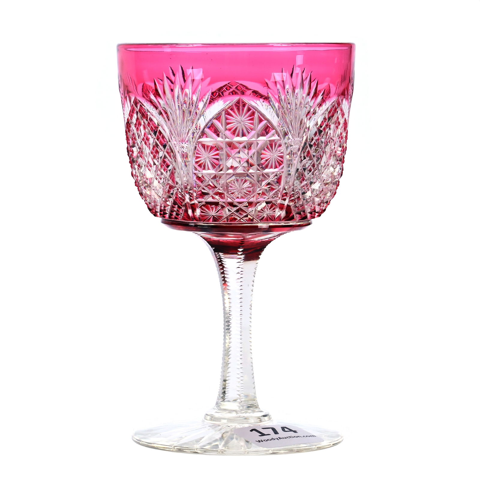 Wine Stem, ABCG, Cranberry Cut To Clear, Fisher Diamond Pattern By Mt. Washington (1 of 3)