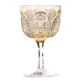 Wine Stem, ABCG, Yellow/Gold Cut To Clear, Fisher Diamond Pattern By Mt. Washington