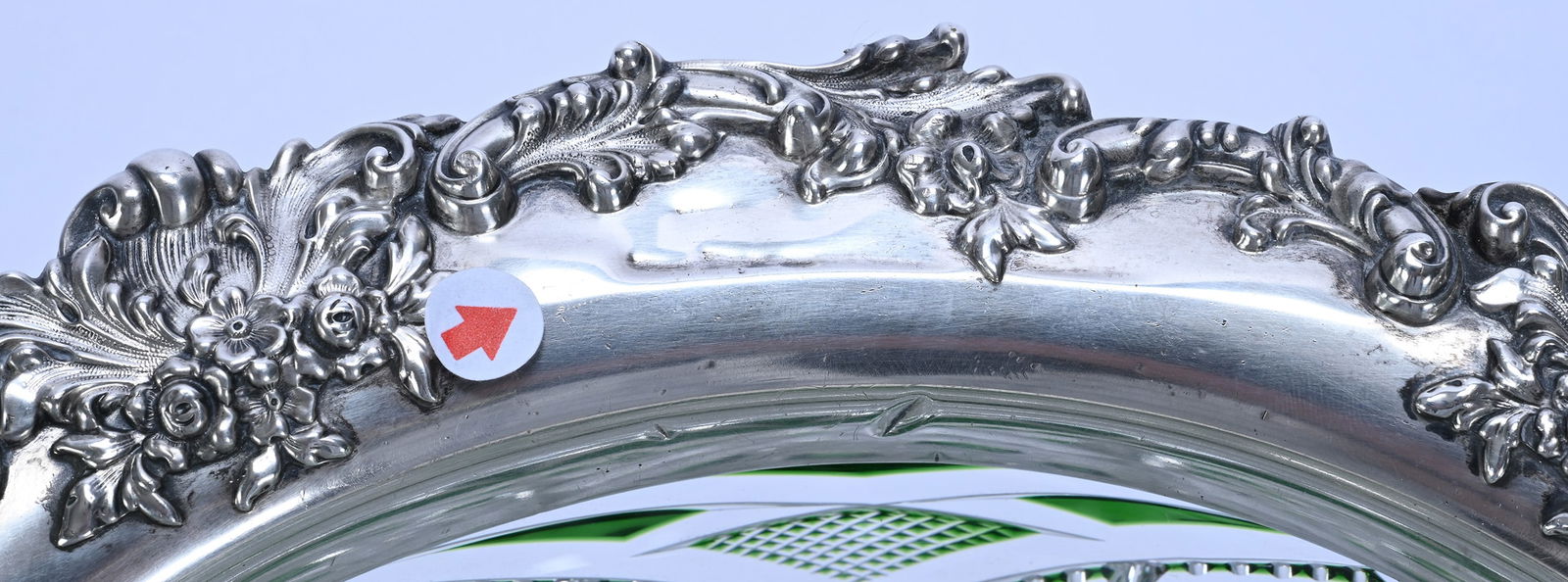 Bowl, American Brilliant Cut Glass, Green Cut To Clear Pattern #99 By Dorflinger, Sterling Rim - 4