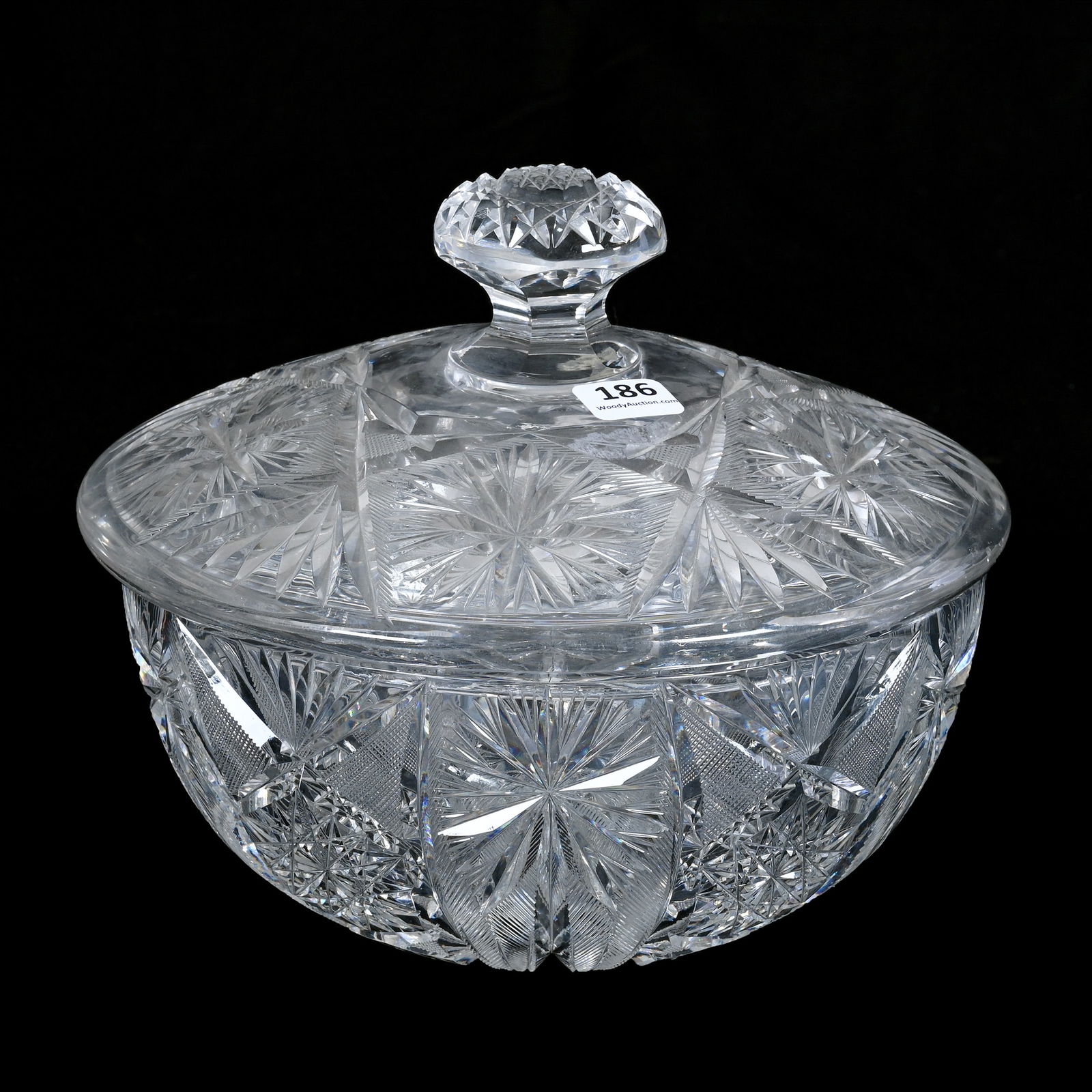 Covered Casserole, American Brilliant Cut Glass, Palm Pattern By Taylor Bros (1 of 3)