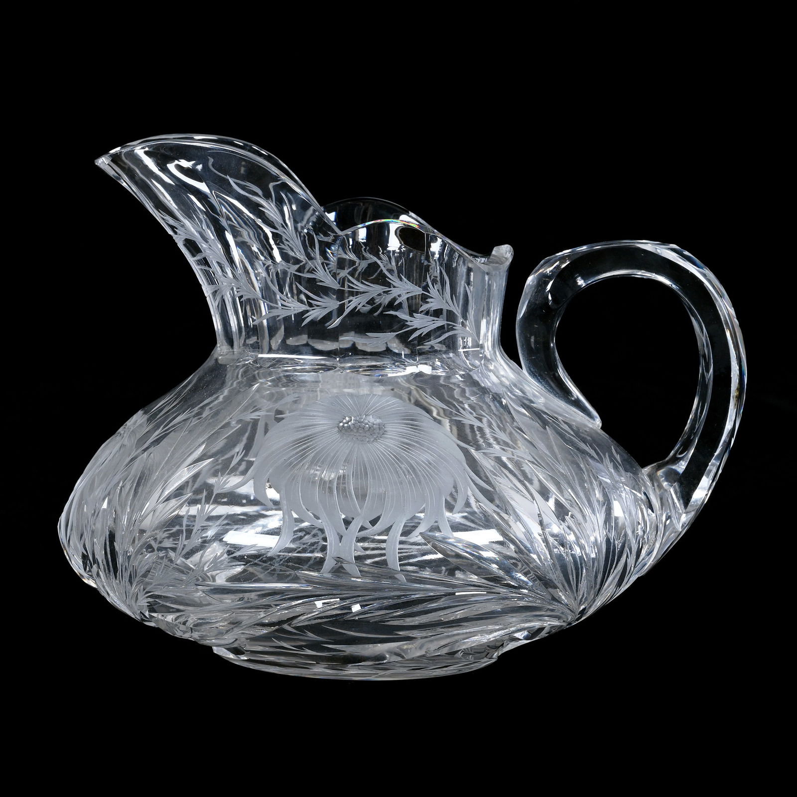 Squat Pitcher, American Brilliant Cut Glass, Signed Hawkes Gravic Glass, China Aster Pattern (1 of 3)