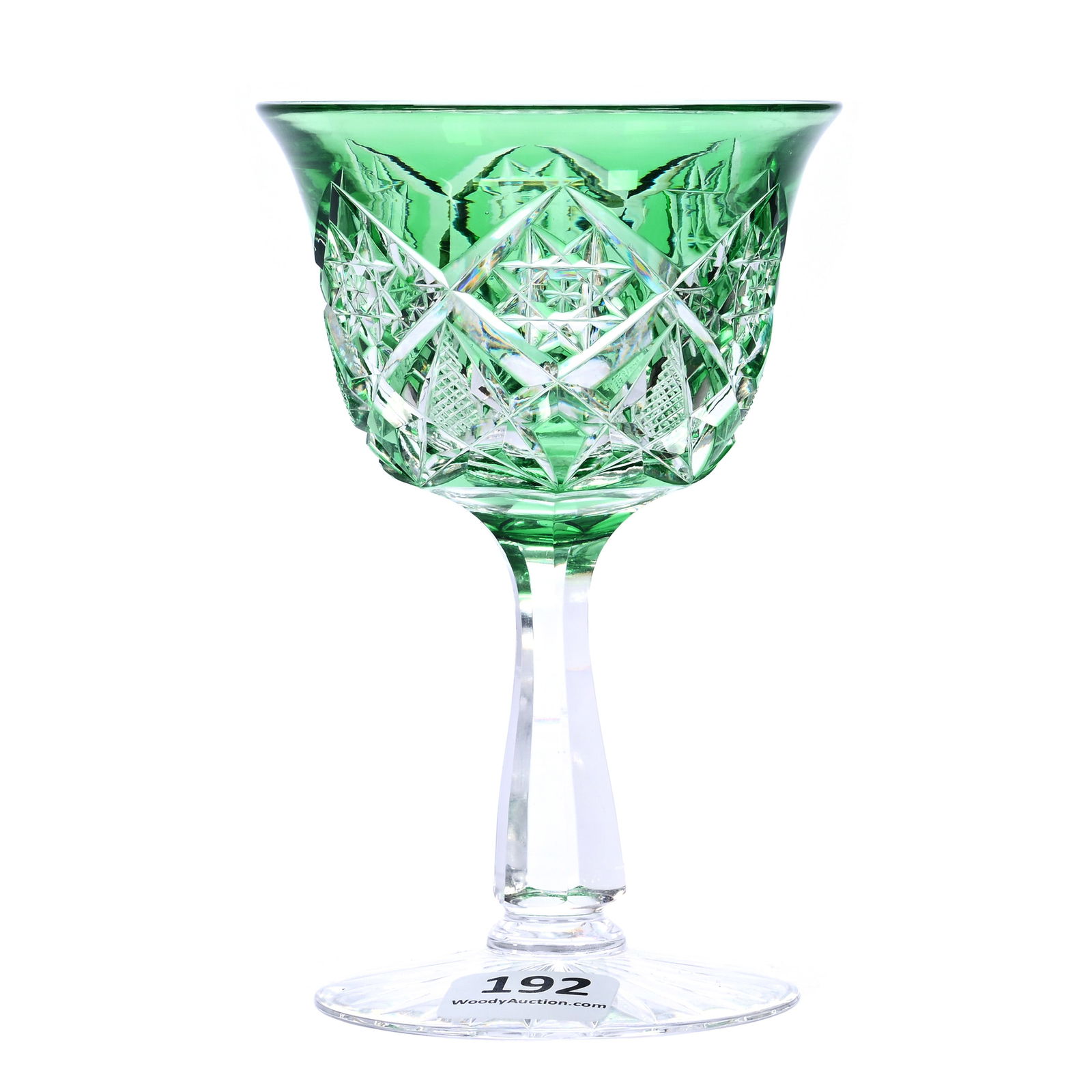 Wine Stem, American Brilliant Cut Glass, Green Cut To Clear Marlboro Pattern By Dorflinger (1 of 3)
