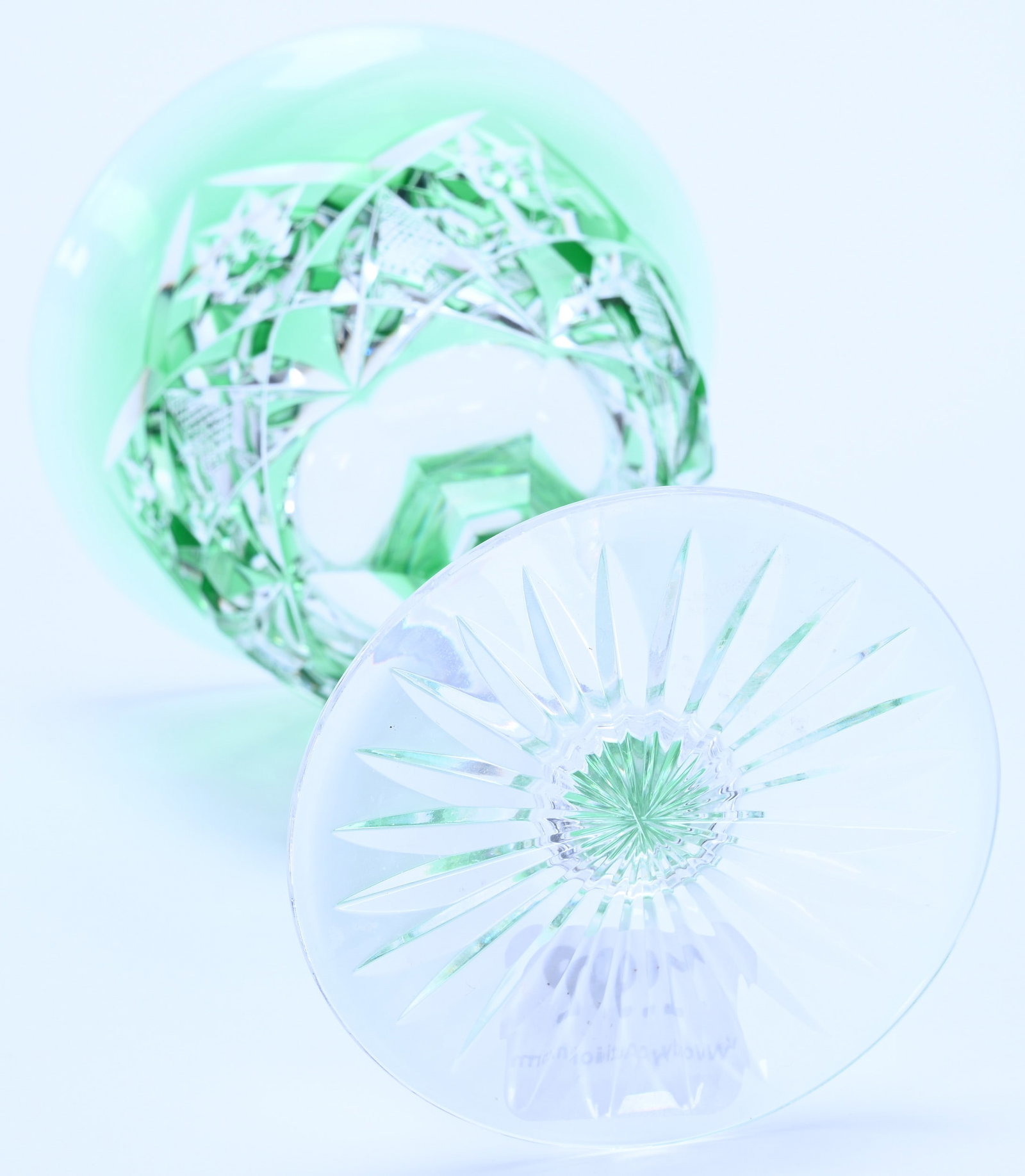 Wine Stem, American Brilliant Cut Glass, Green Cut To Clear Marlboro Pattern By Dorflinger - 3