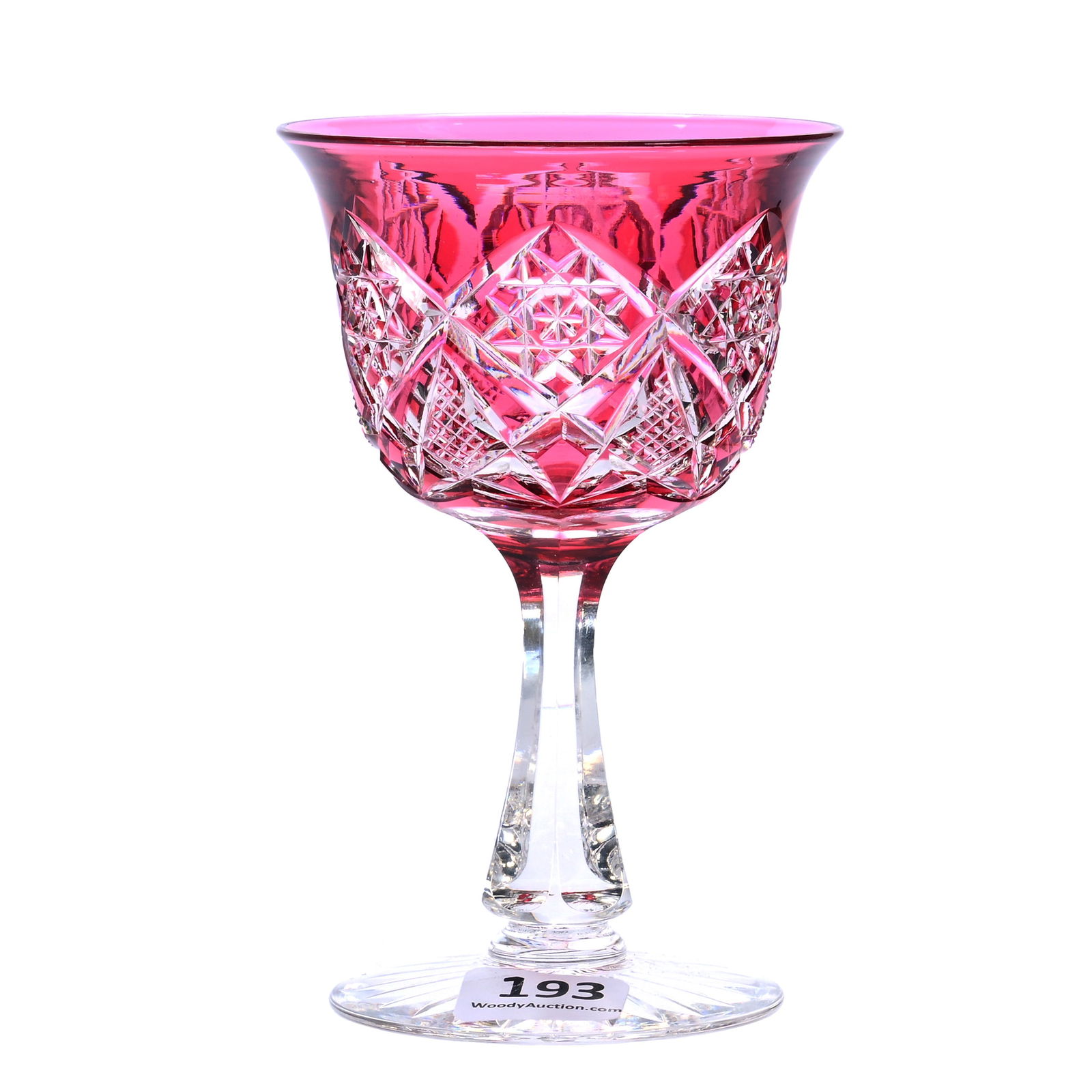 Wine Stem, American Brilliant Cut Glass, Red Cut To Clear Marlboro Pattern By Dorflinger (1 of 3)