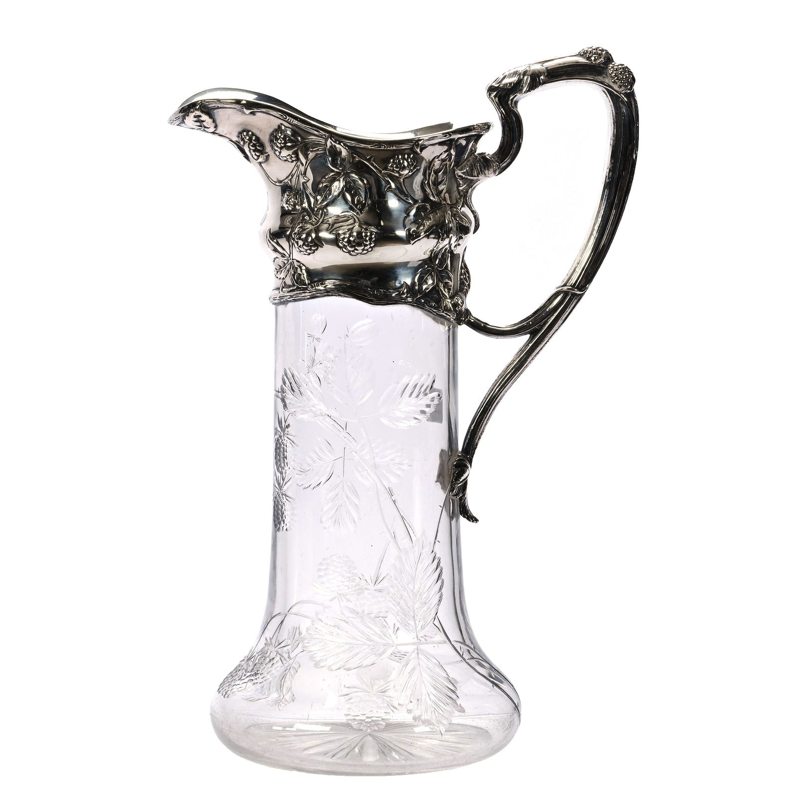 Tankard With Gorham Sterling, American Brilliant Cut Glass, Finely Engraved Blackberry Design (1 of 6)