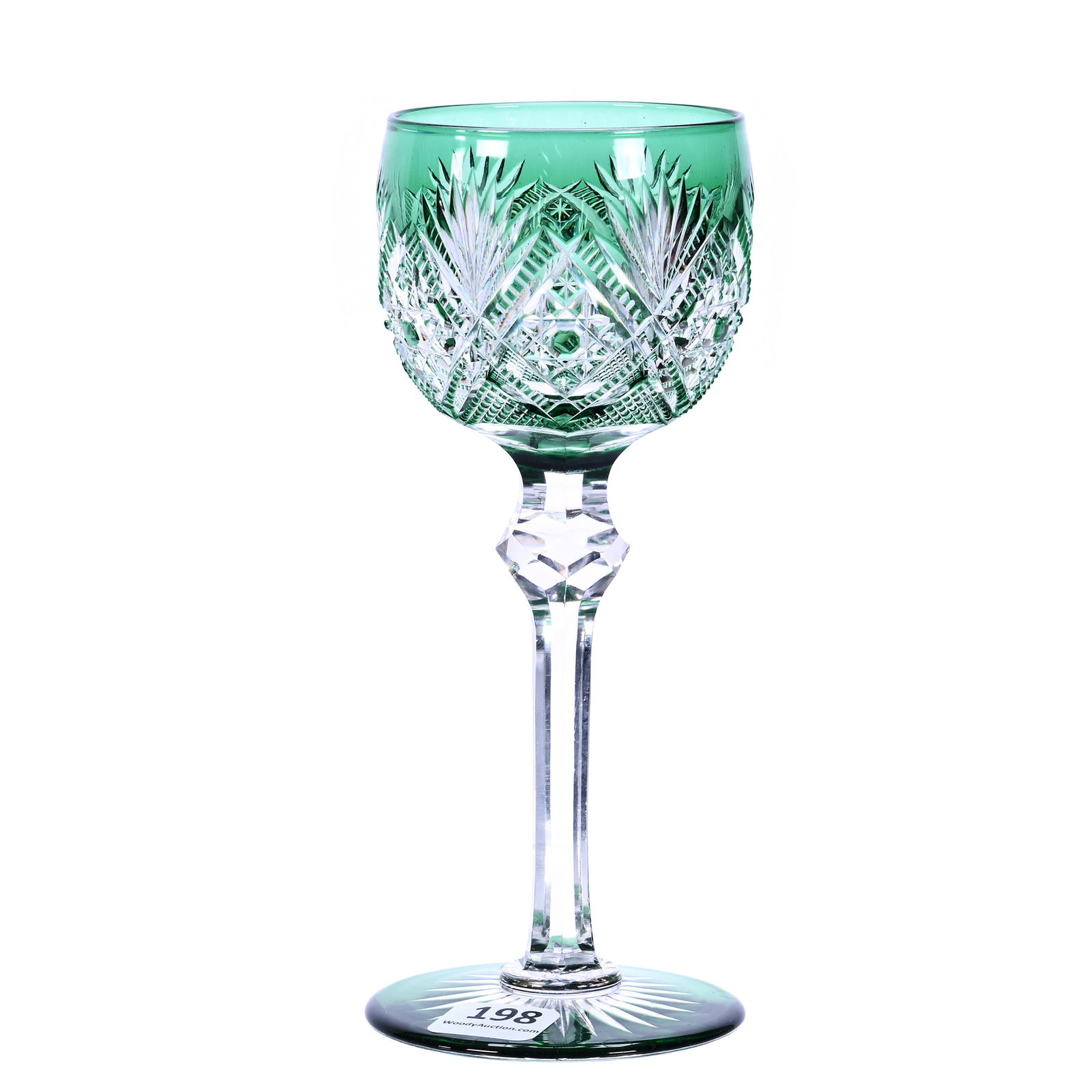 Wine Stem, American Brilliant Cut Glass, Green Cut To Clear: Wine Stem, American Brilliant Cut Glass, Green Cut To Clear , 7 x 3 x 3 Inches, Hobstar Diamonds With Crosscutting, Zipper And Fan Highlights, Colored Ray Cut Foot, 1 Pounds, Tennessee Private Collect