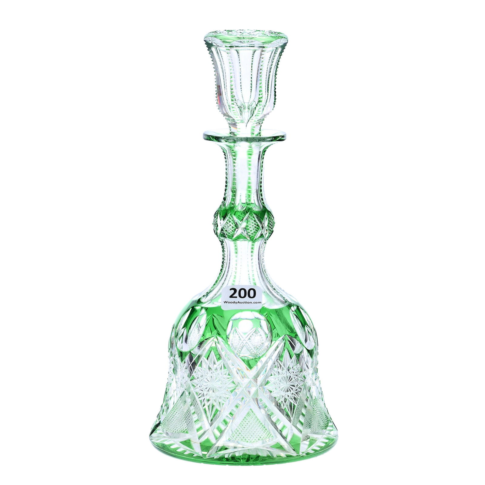 Cordial Decanter, Bell Shape, American Brilliant Cut Glass, Green Cut To Clear (1 of 3)