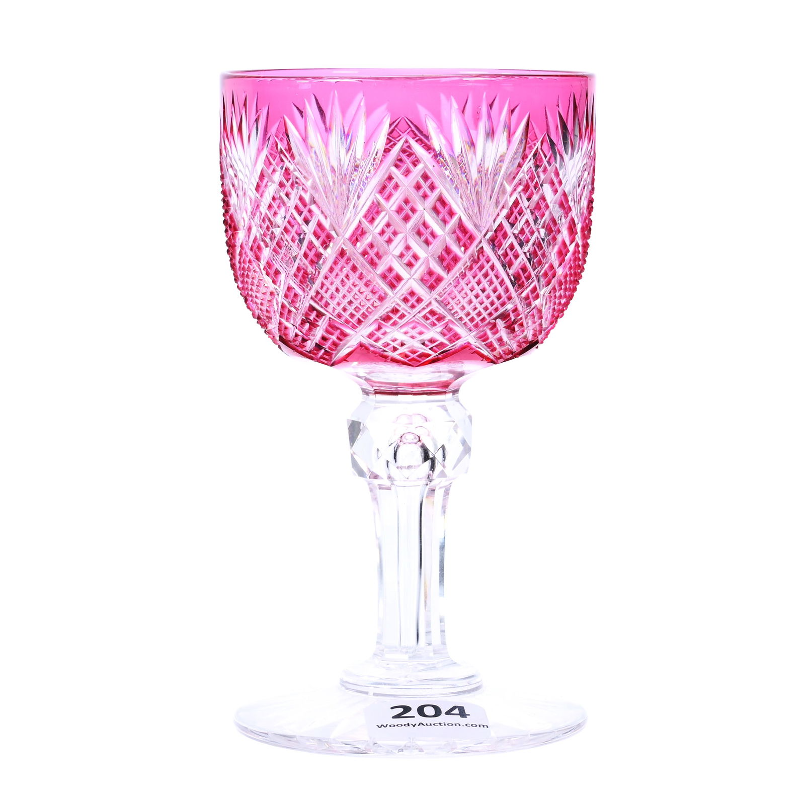Wine Stem, American Brilliant Cut Glass, Cranberry Cut To Clear Pattern #28 By Dorflinger (1 of 3)