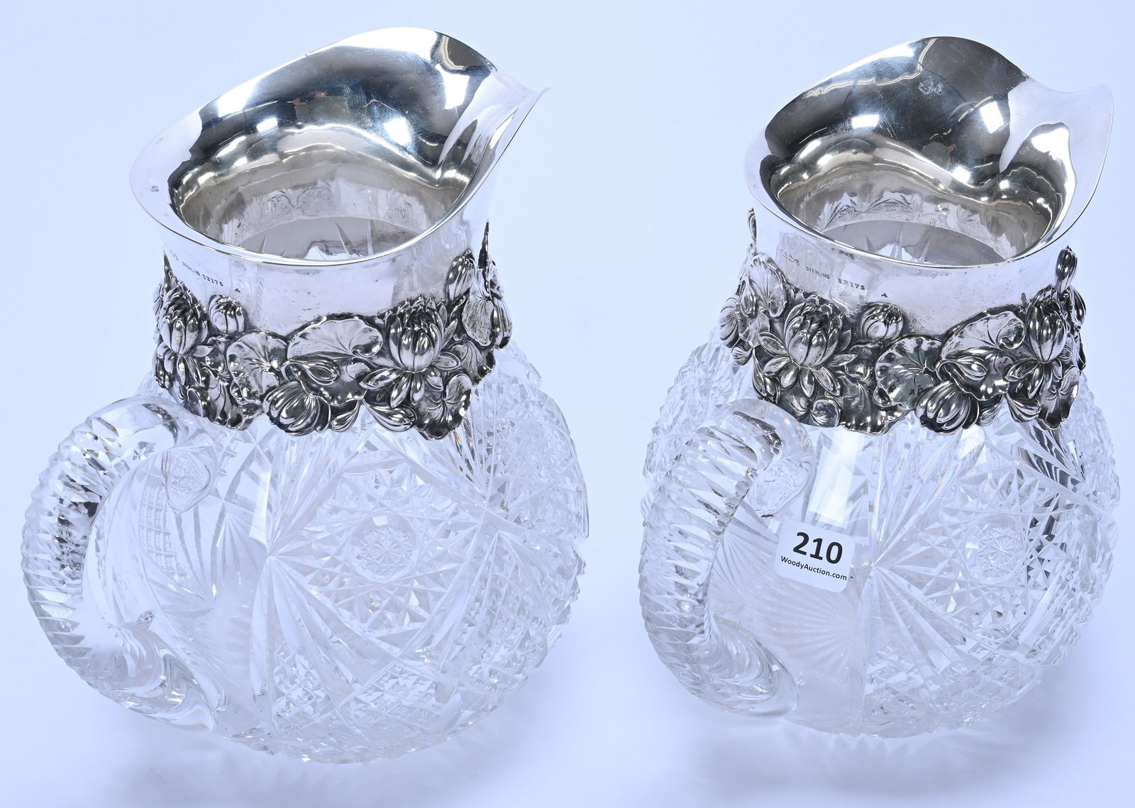 Pair Pitchers, ABCG, Hobstar, Kite, Crosscut Diamond And Fan Motif, Sterling Collar - 2