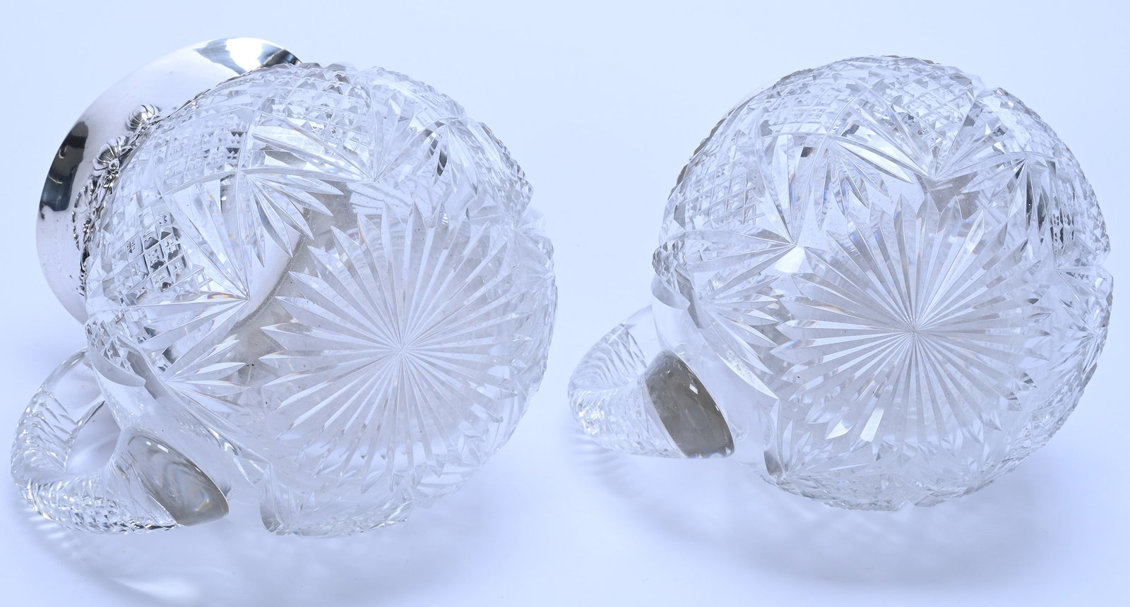 Pair Pitchers, ABCG, Hobstar, Kite, Crosscut Diamond And Fan Motif, Sterling Collar - 3