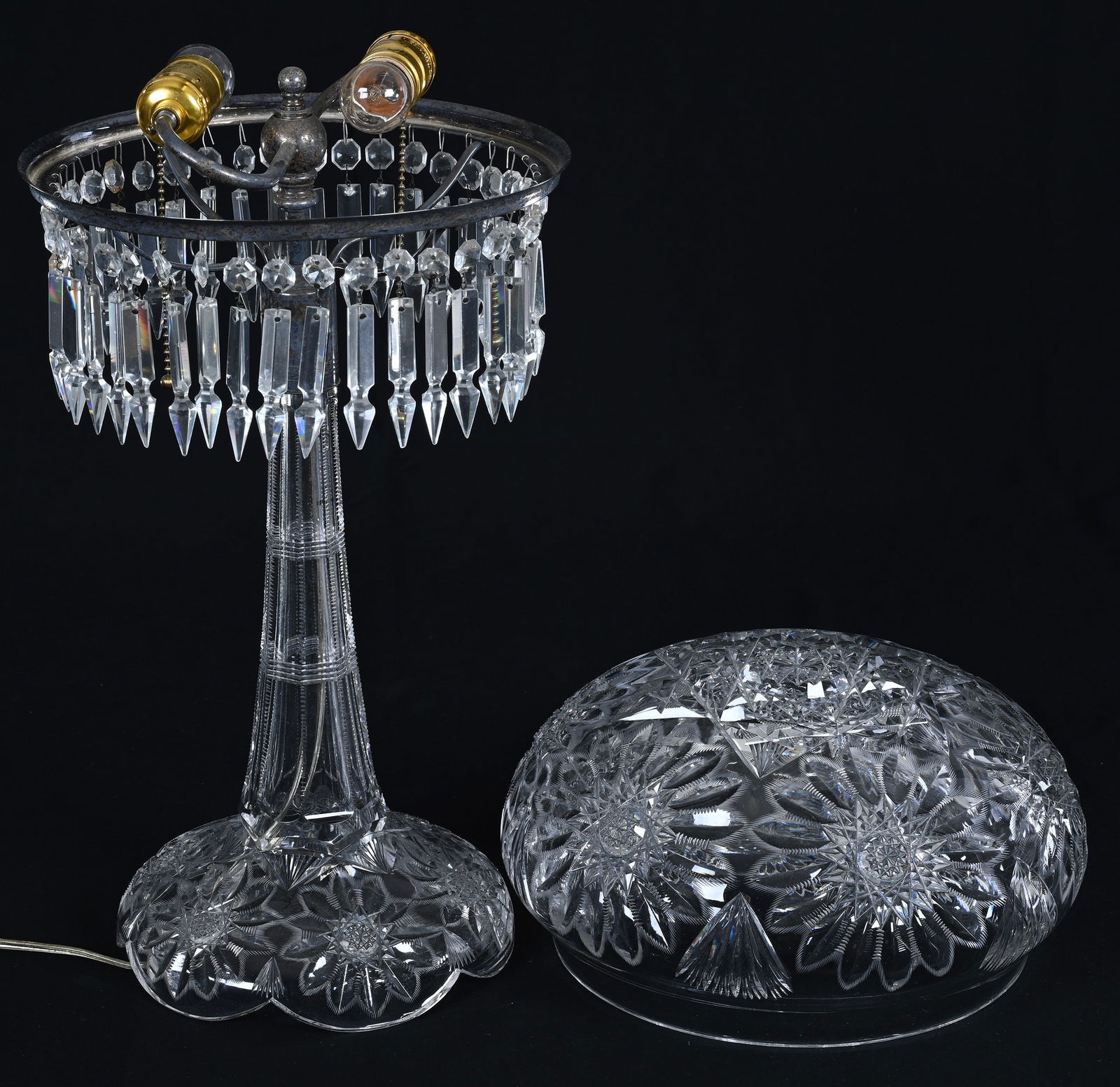 Table Lamp, Mushroom Shade, American Brilliant Cut Glass - 2