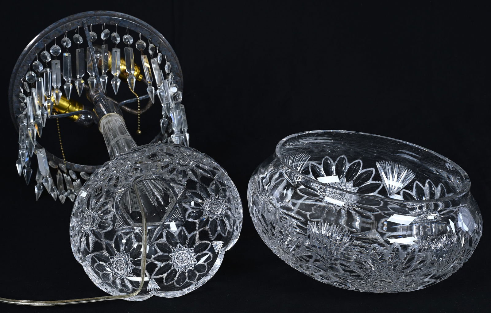 Table Lamp, Mushroom Shade, American Brilliant Cut Glass - 3