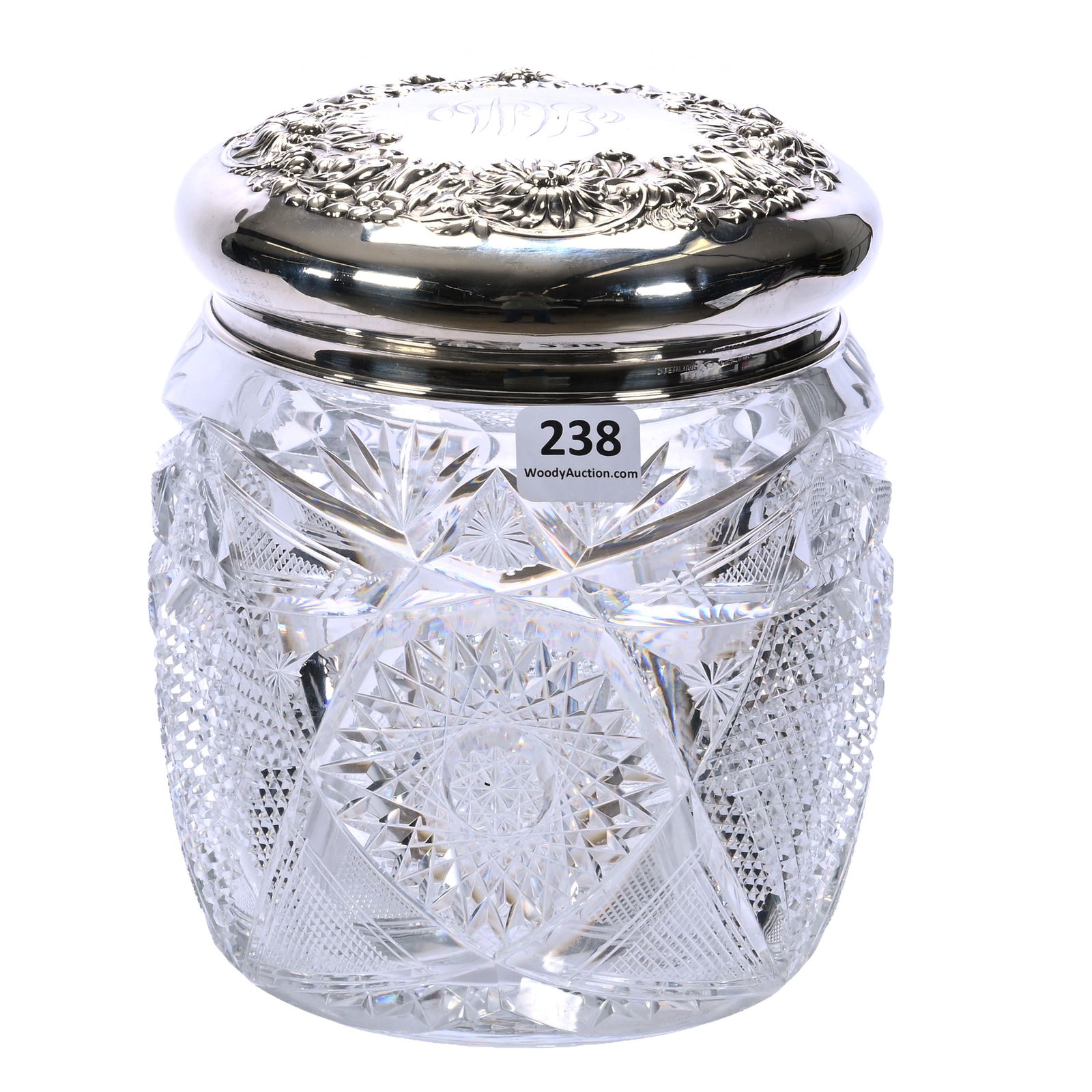 Biscuit Jar, ABCG, Hobstar, Nailhead Diamond, Crosscutting, Star, Miter And Fan Motif, Sterling Lid (1 of 5)