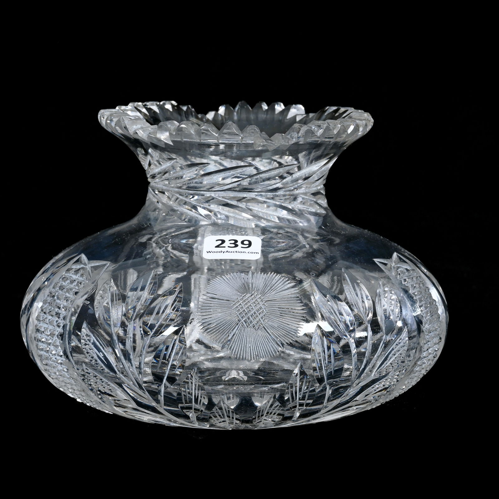 Flower Center, American Brilliant Cut Glass, Engraved Floral With Nailhead Diamond Highlights (1 of 4)