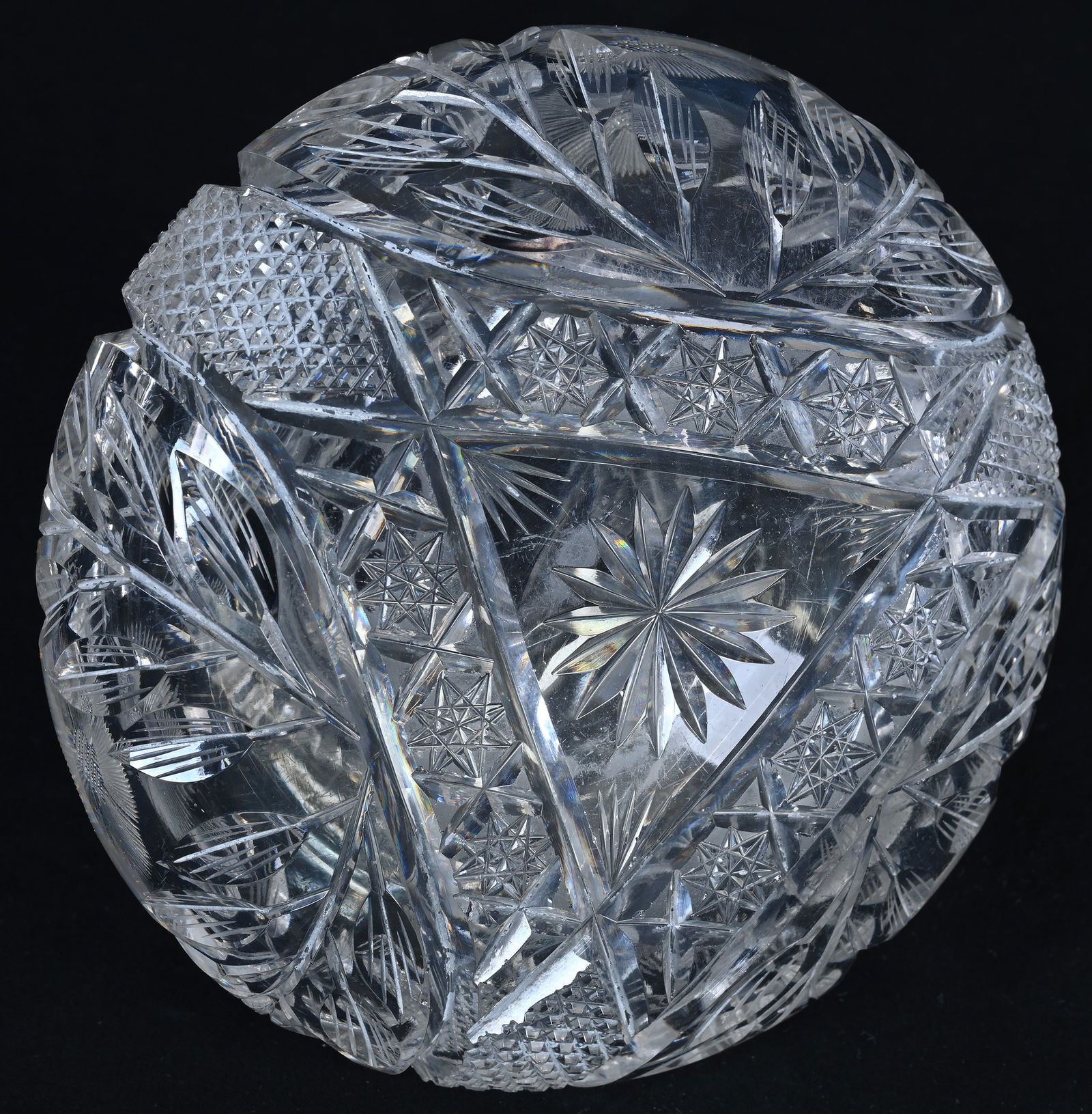 Flower Center, American Brilliant Cut Glass, Engraved Floral With Nailhead Diamond Highlights - 3