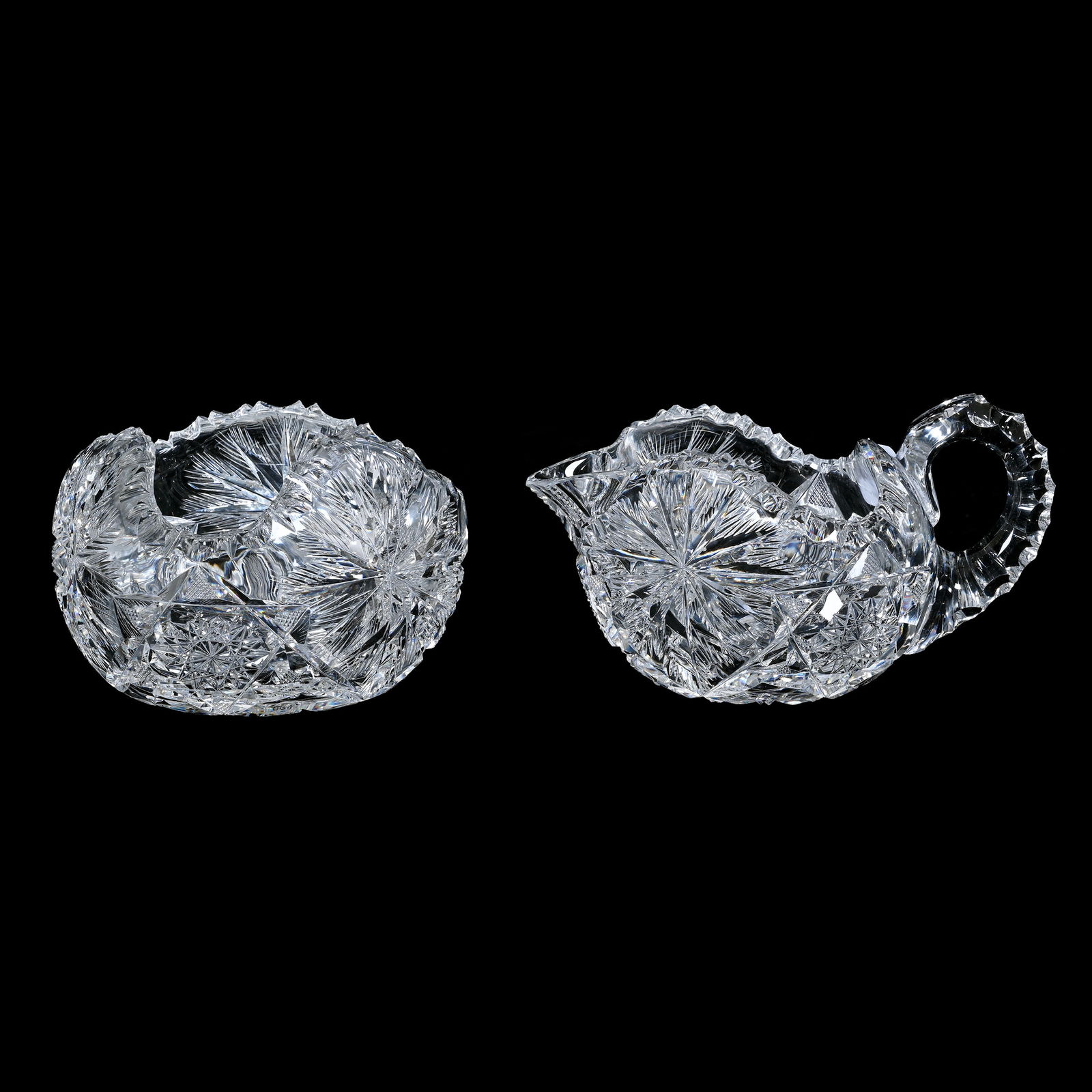 Creamer & Sugar Set, American Brilliant Cut Glass, Oasis Pattern Designed By W. C. Anderson (1 of 3)