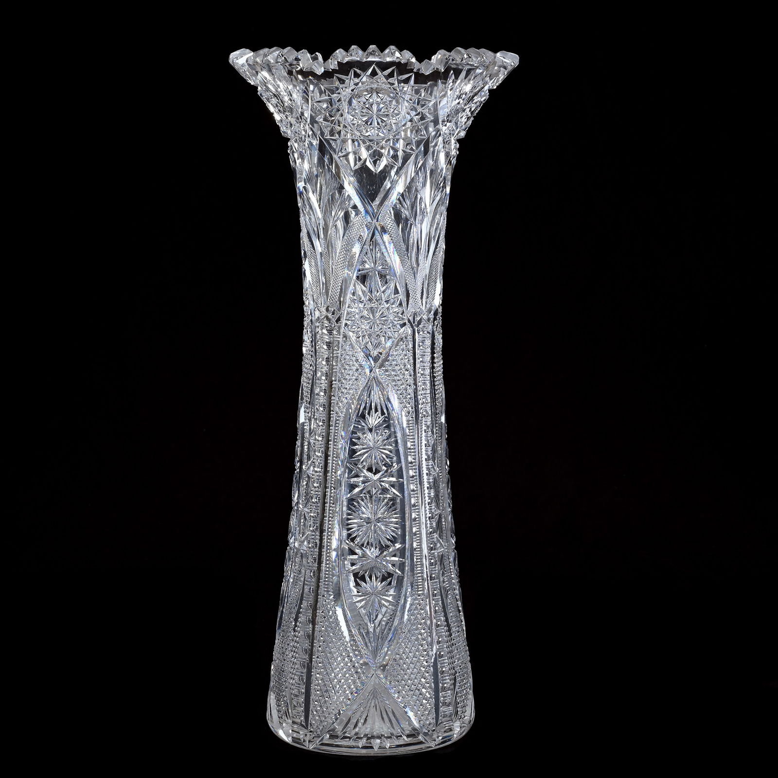 Vase, American Brilliant Cut Glass, Canna Pattern By Clark (1 of 3)