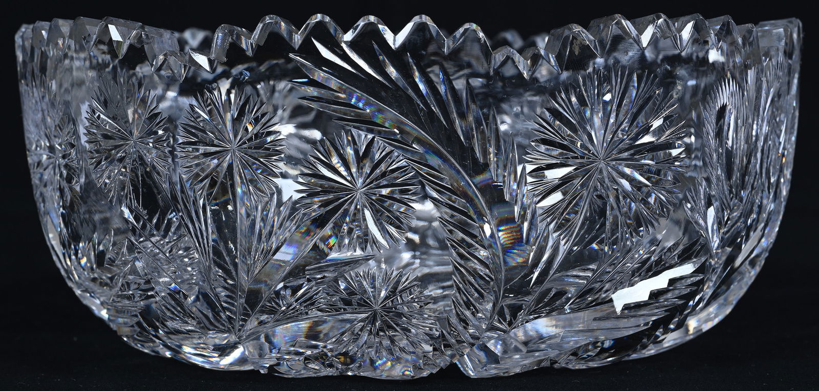 Bowl, American Brilliant Cut Glass, Signed Libbey Star And Feather Pattern - 2