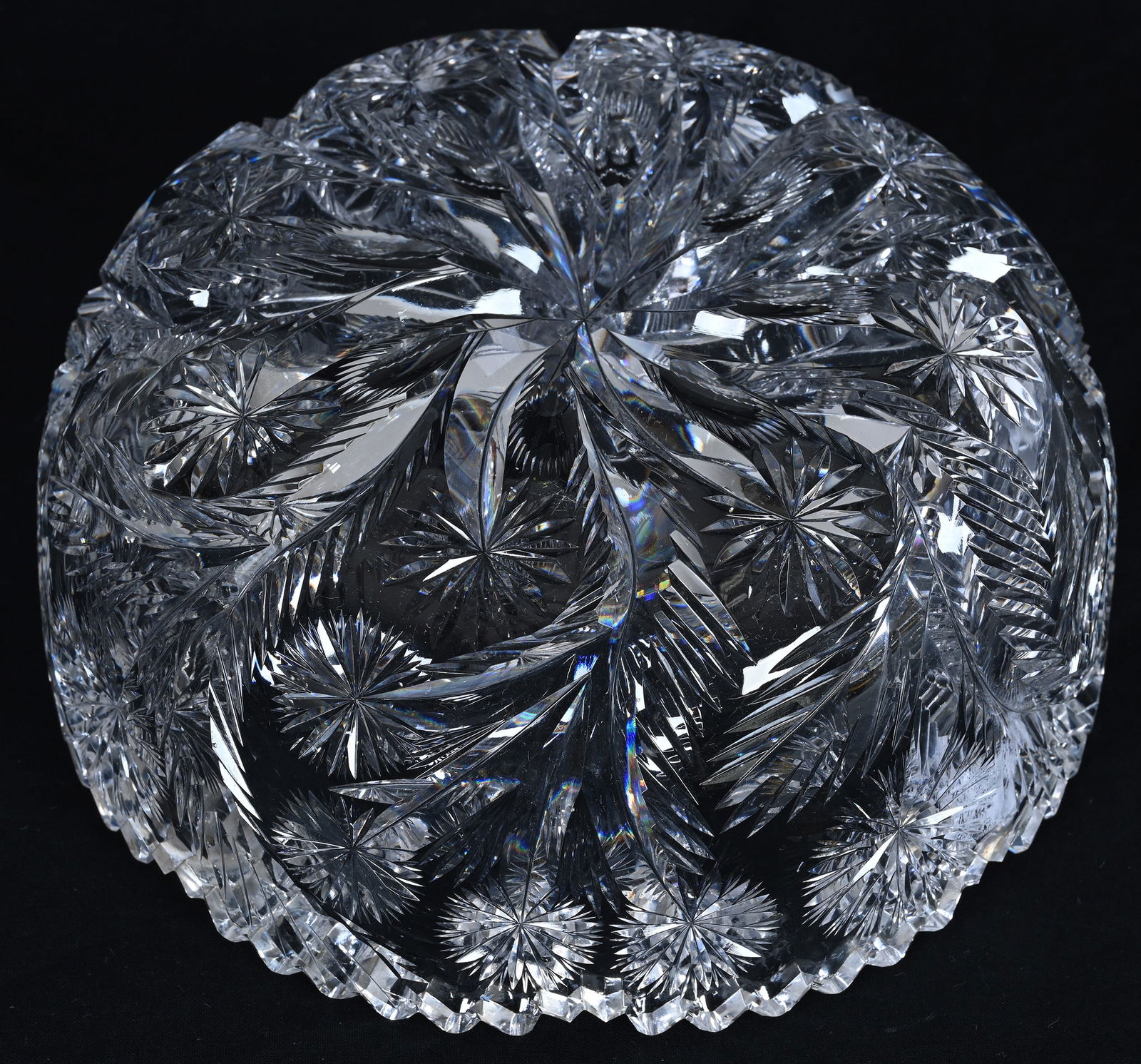 Bowl, American Brilliant Cut Glass, Signed Libbey Star And Feather Pattern - 3
