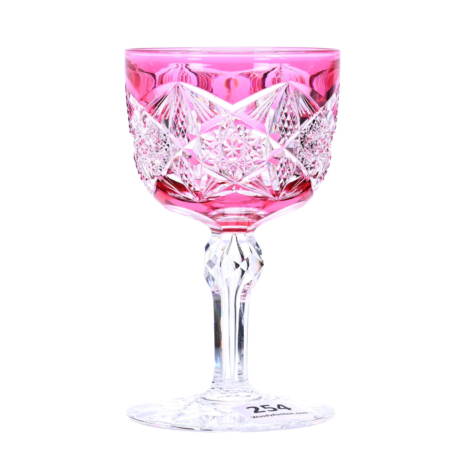 Wine Stem, American Brilliant Cut Glass, Cranberry Cut To Clear Pattern #293 By Dorflinger (1 of 3)