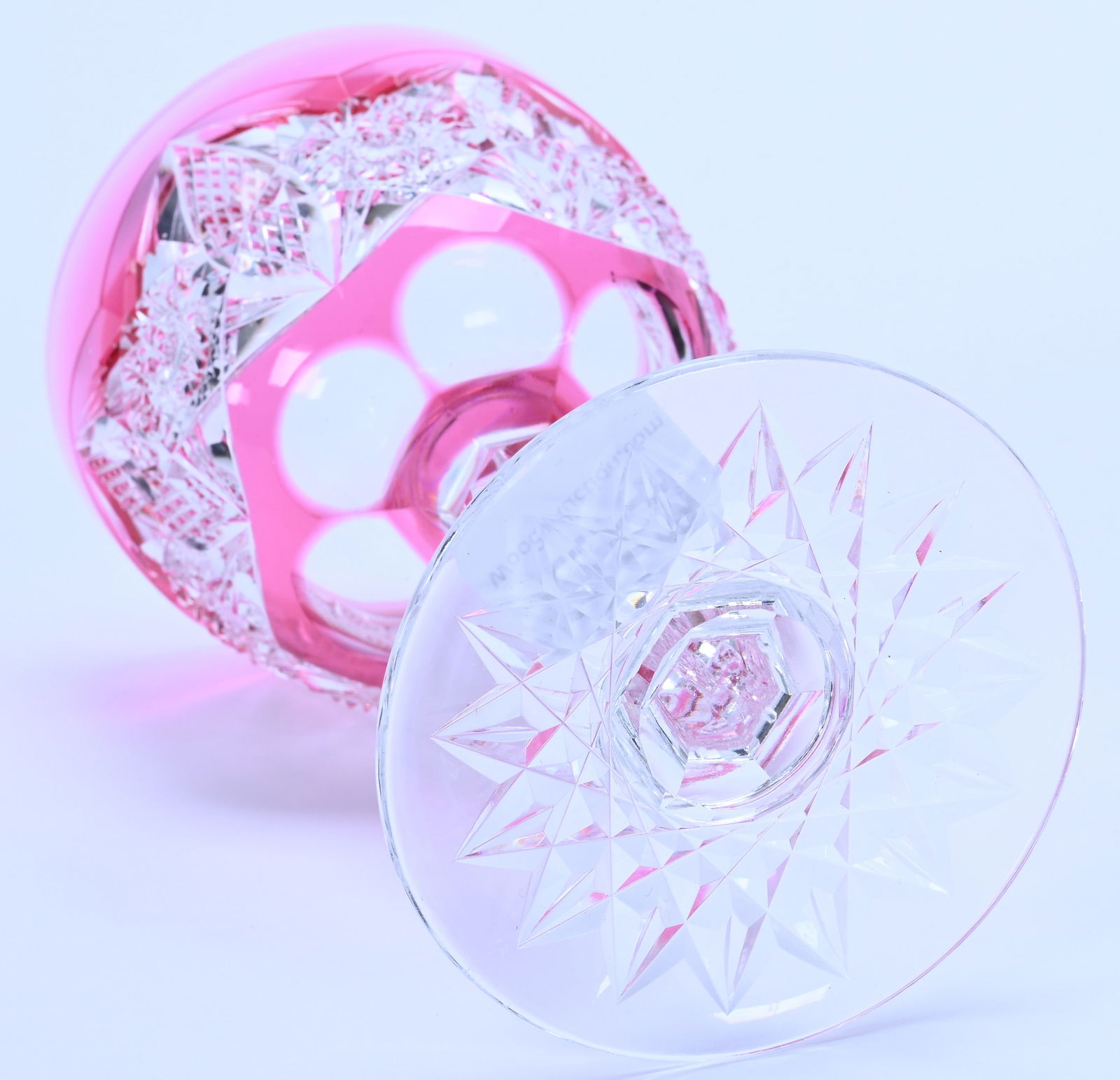 Wine Stem, American Brilliant Cut Glass, Cranberry Cut To Clear Pattern #293 By Dorflinger - 3