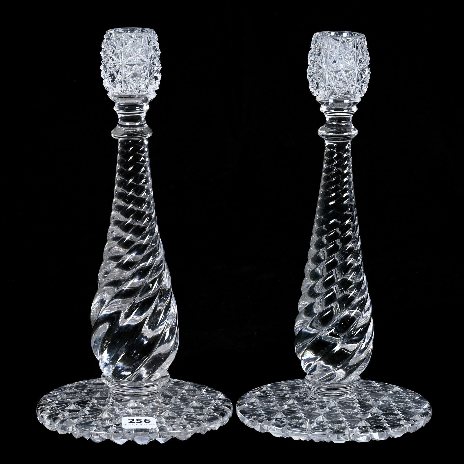 Pair Candlestick Holders, American Brilliant Cut Glass, Russian And Swirl Pattern (1 of 3)