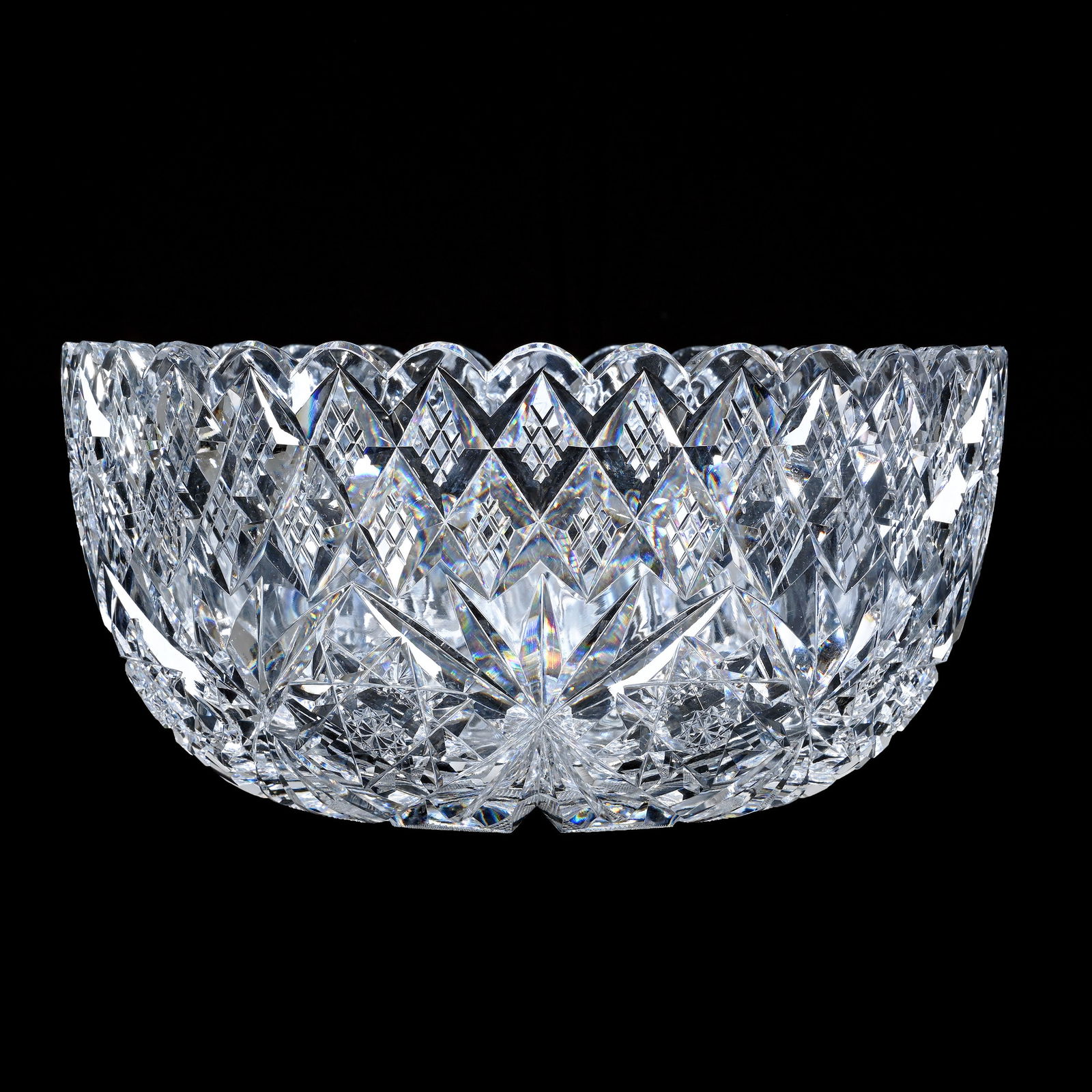 Punch Bowl, Single Piece, American Brilliant Cut Glass, Juliet Pattern Signed Hawkes (1 of 3)