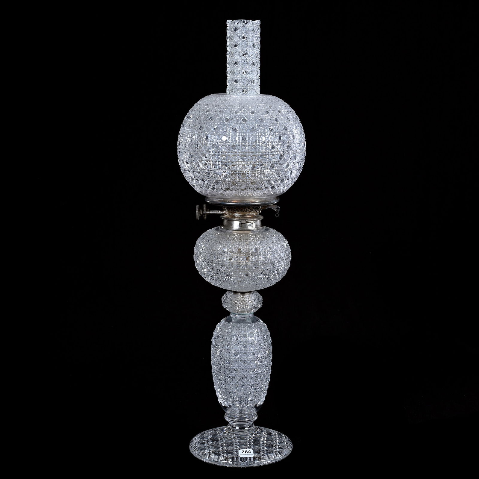 Banquet Lamp, Five Part, Brilliant Period Cut Glass, Fully Cut Checkerboard Design (1 of 4)
