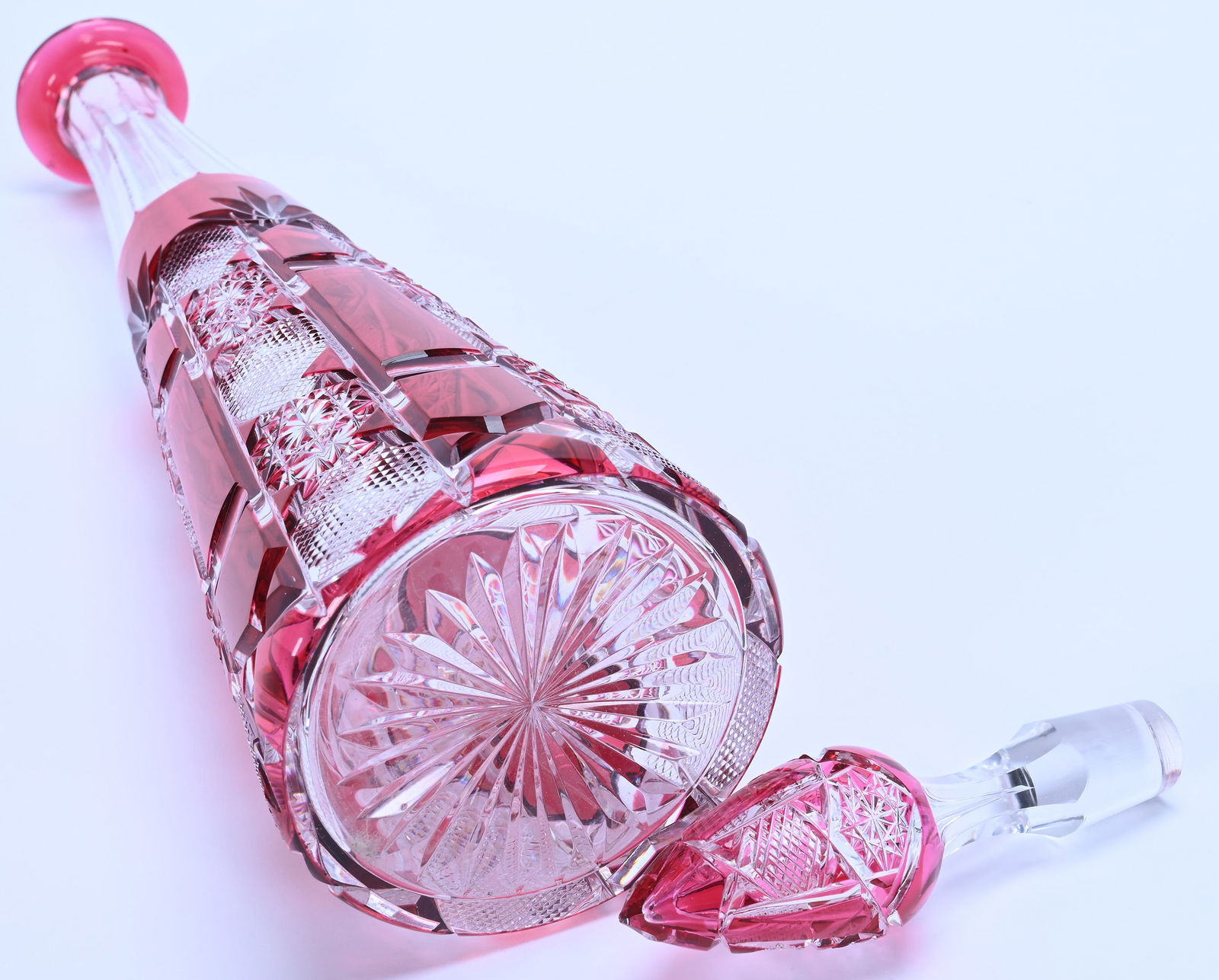 Decanter, Pyramid Shape, BPCG, Red Cut To Clear, Pattern #HF-184 By Val St. Lambert - 3