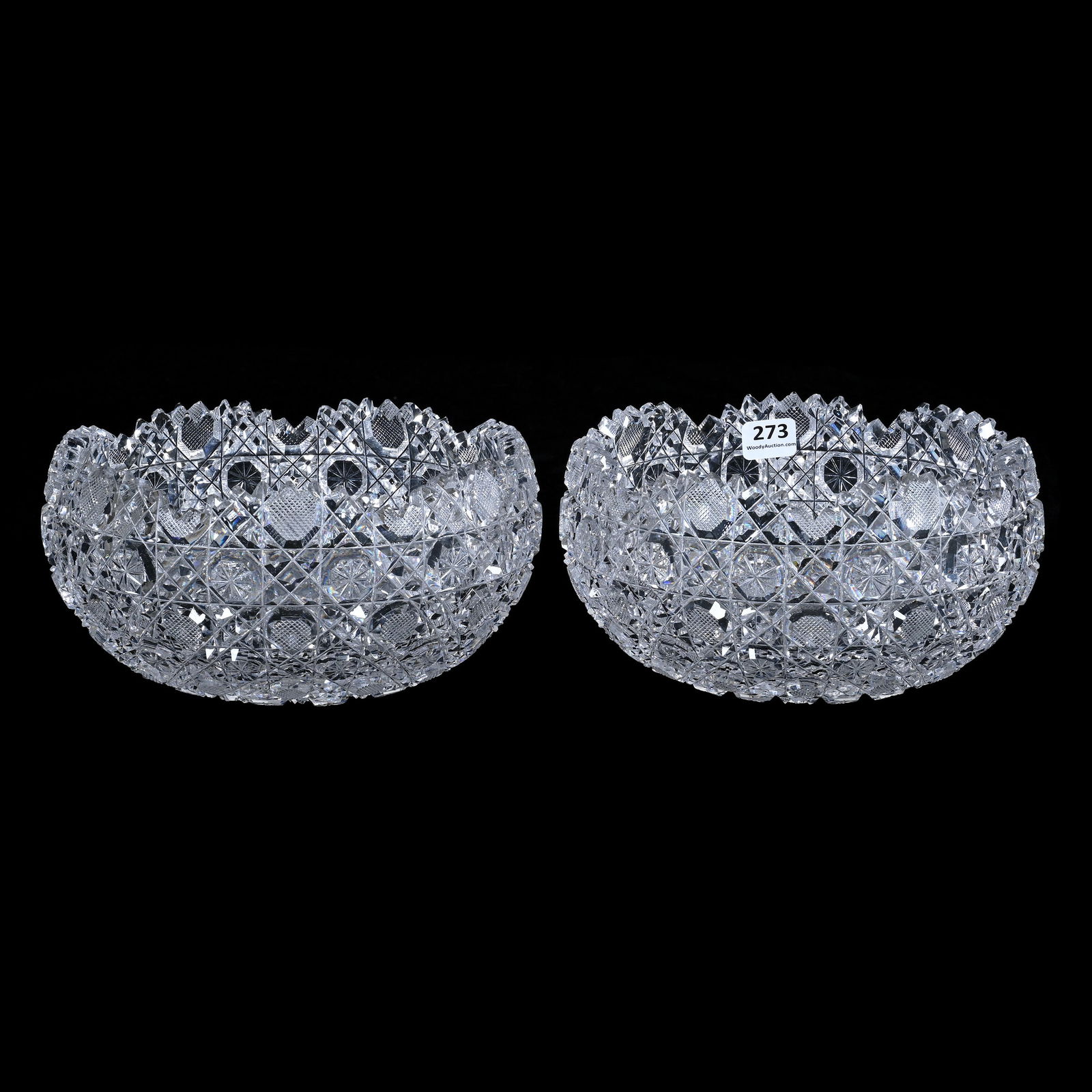 Pair Bowls, American Brilliant Cut Glass, India Pattern By Bergen (1 of 3)