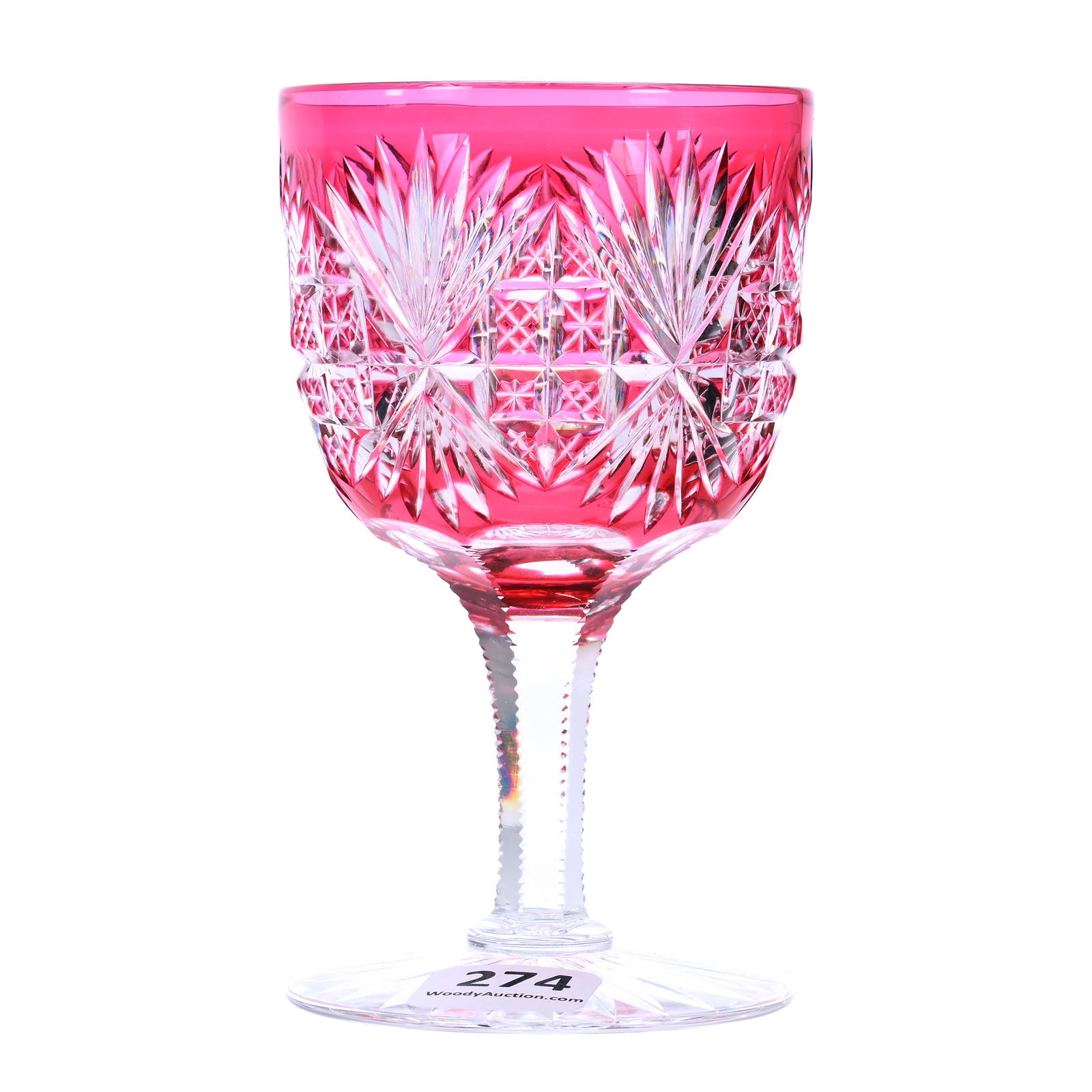 Wine Stem, American Brilliant Cut Glass, Cranberry Cut To Clear Royal Pattern By Dorflinger (1 of 3)