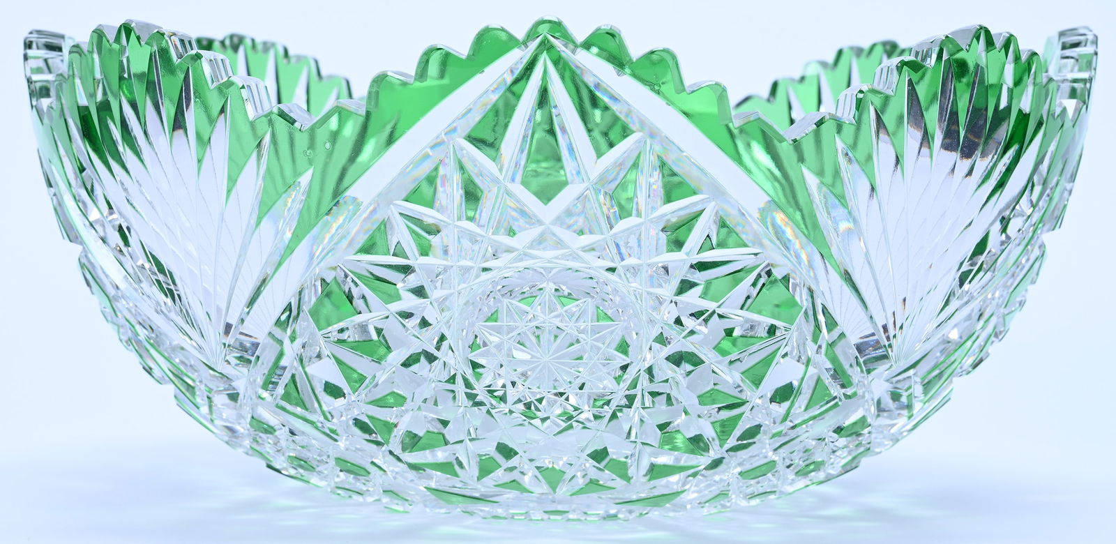 Bowl, Brilliant Period Cut Glass, Green Cut To Clear - 2