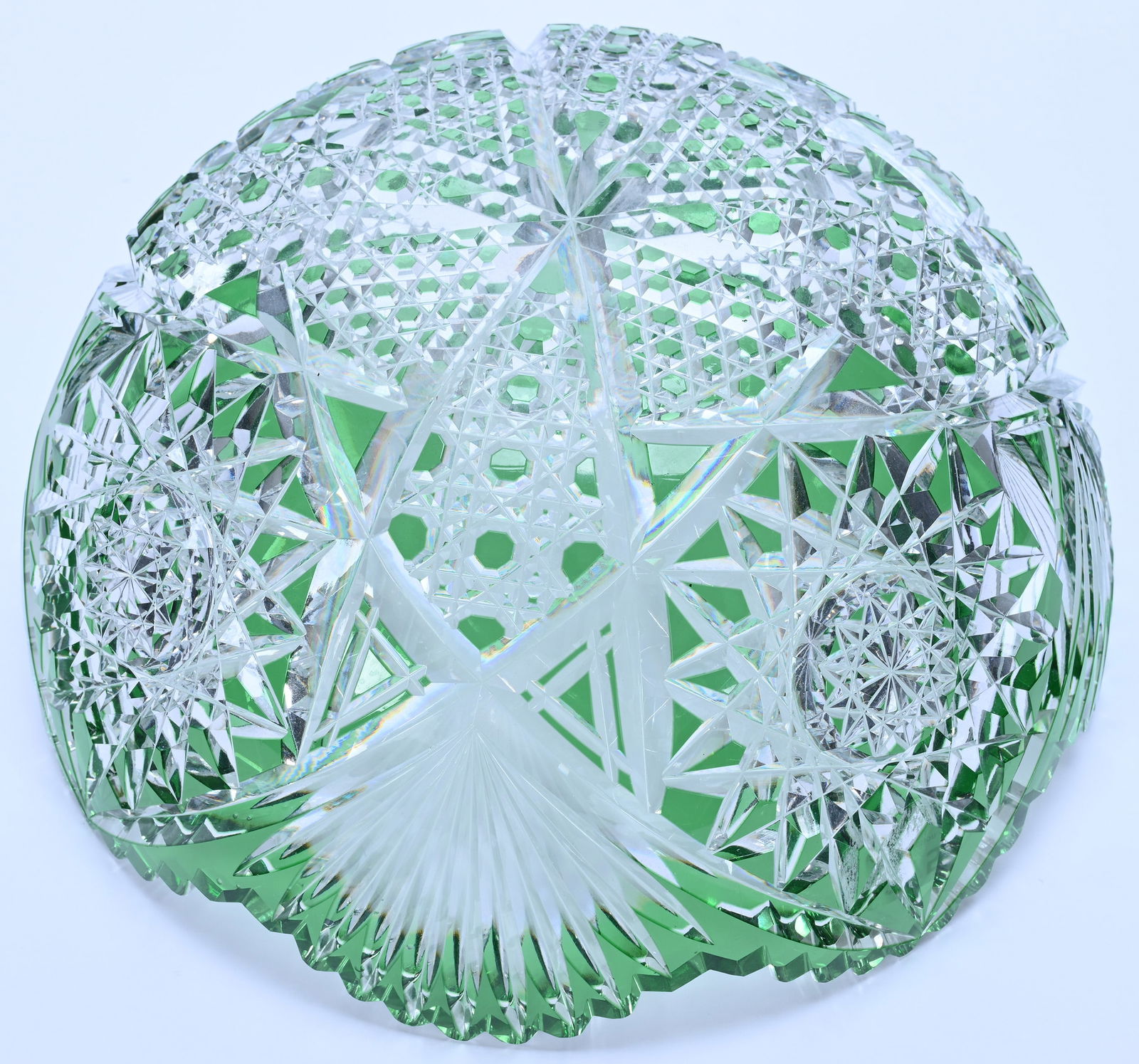 Bowl, Brilliant Period Cut Glass, Green Cut To Clear - 3