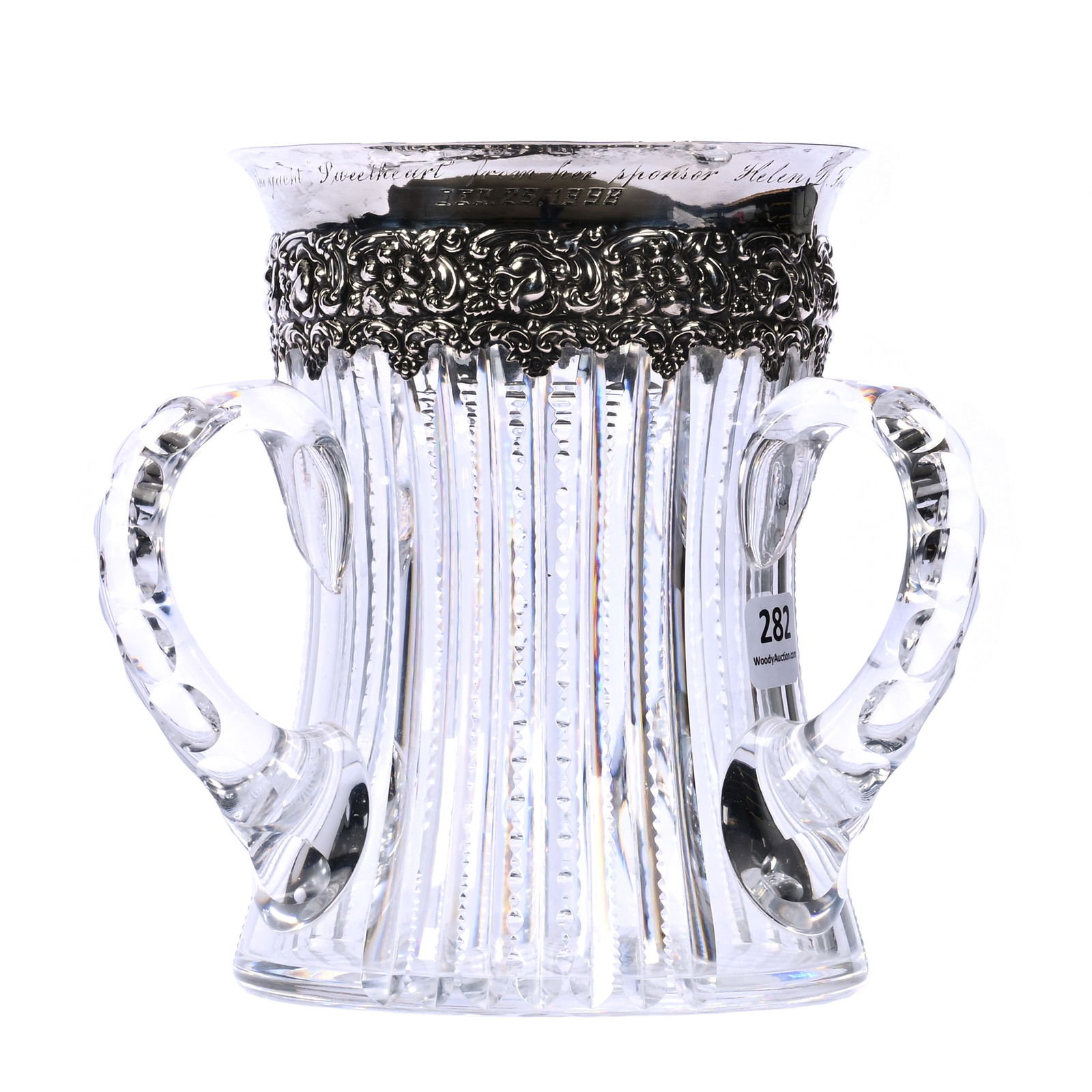 Loving Cup, Three Handles, American Brilliant Cut Glass, Prism Pattern, Sterling Rim (1 of 5)