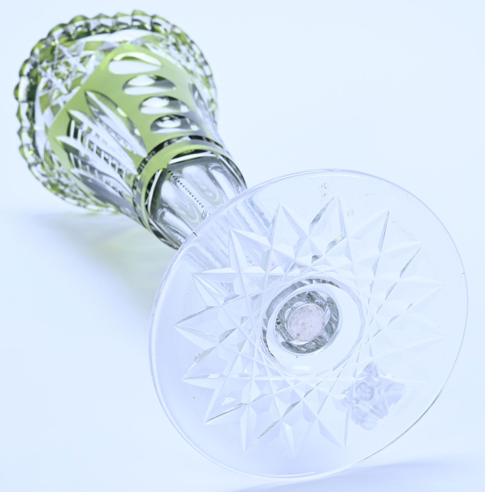 Trumpet Vase, BPCG, Olive Green Cut To Clear, Attributed To Val St. Lambert - 3