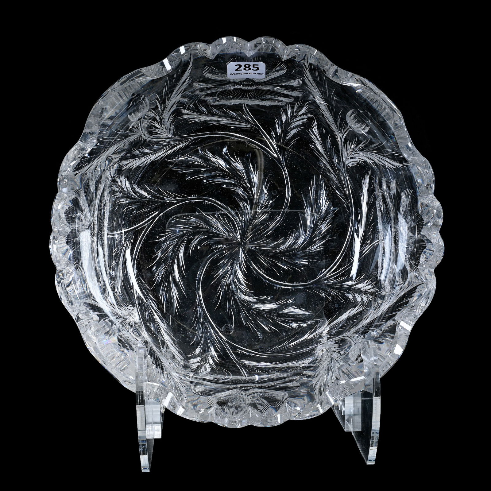 Bowl, American Brilliant Cut Glass, Signed Hawkes Gravic Glass, Finely Engraved Poppy Pattern (1 of 4)