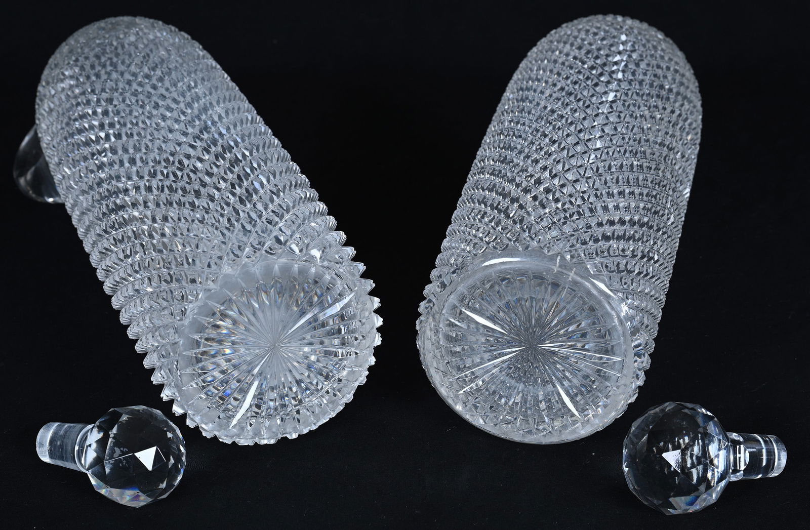 (2) Whiskey Bottles, Handled, American Brilliant Cut Glass, Full Crosscut Diamond Pattern - 3